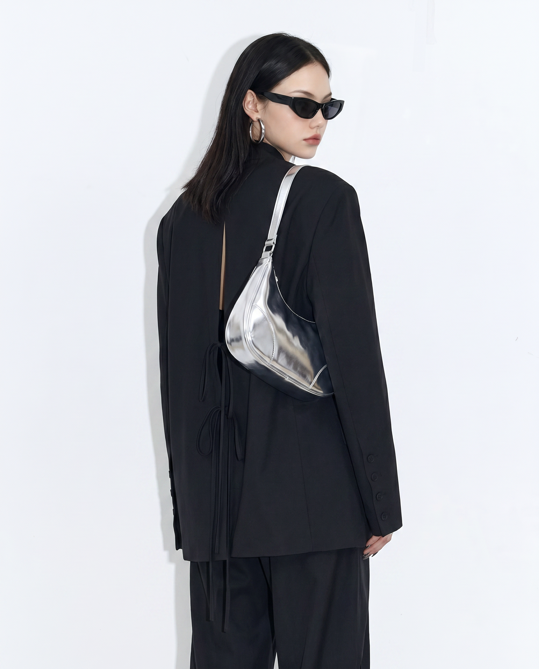 Oversized Open-Back Collarless Blazer-7