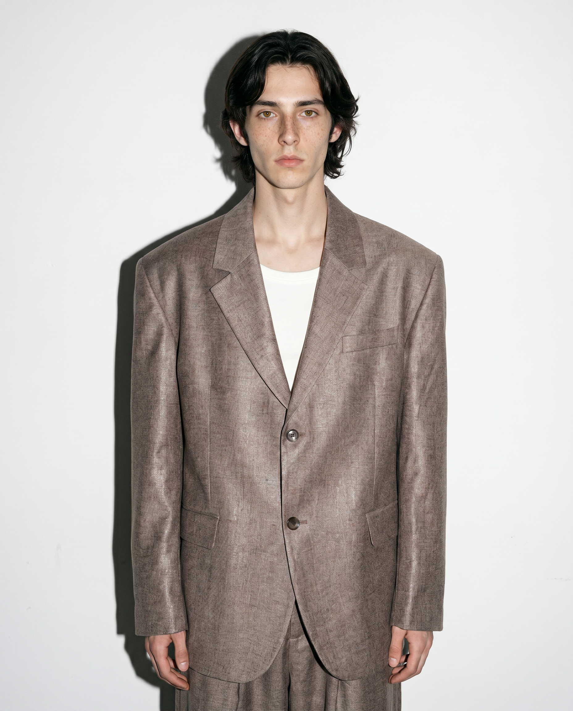 Oversized Textured Sheen Blazer and Wide Leg Trouser Suit Set