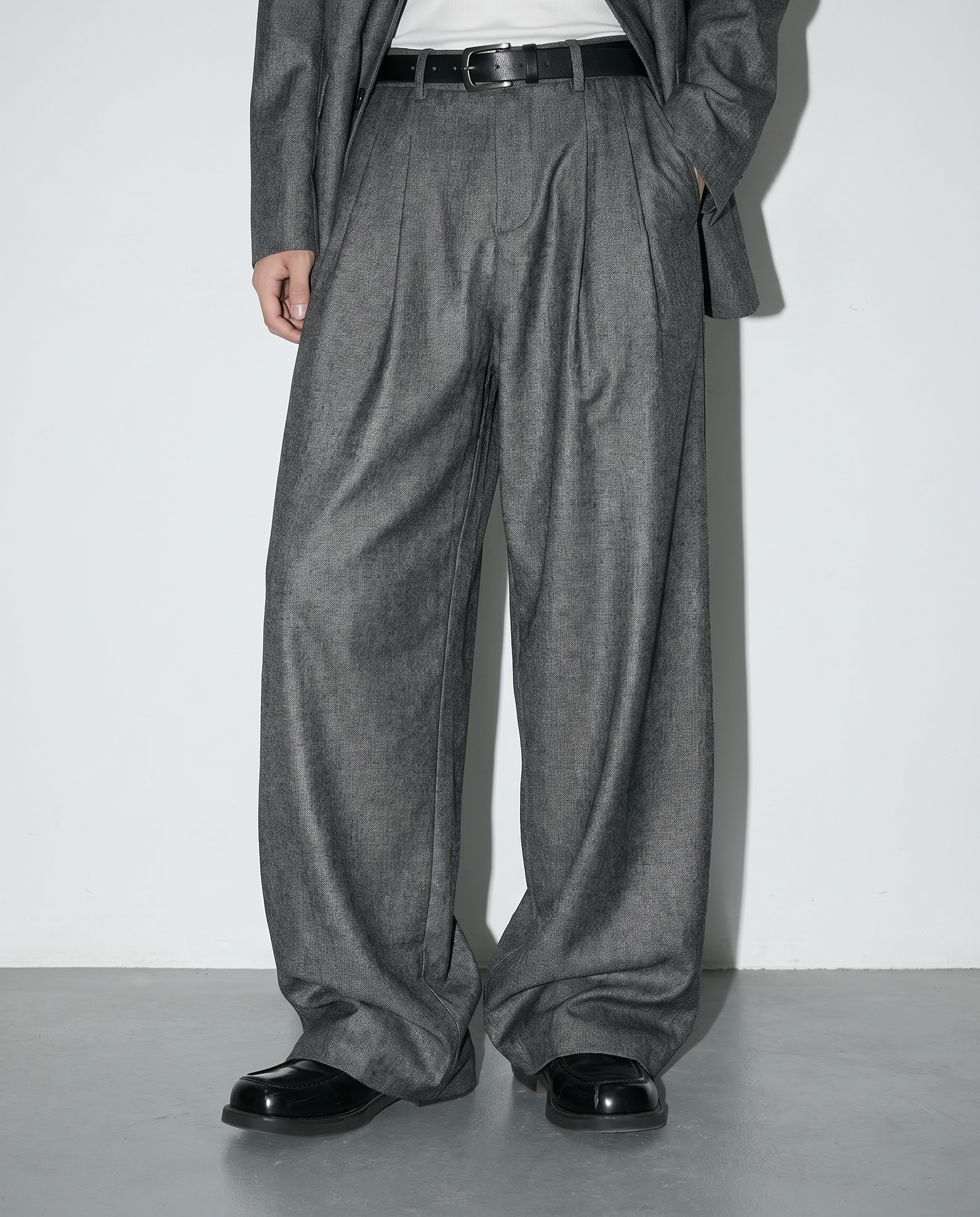 Oversized Textured Sheen Blazer and Wide Leg Trouser Suit Set-16