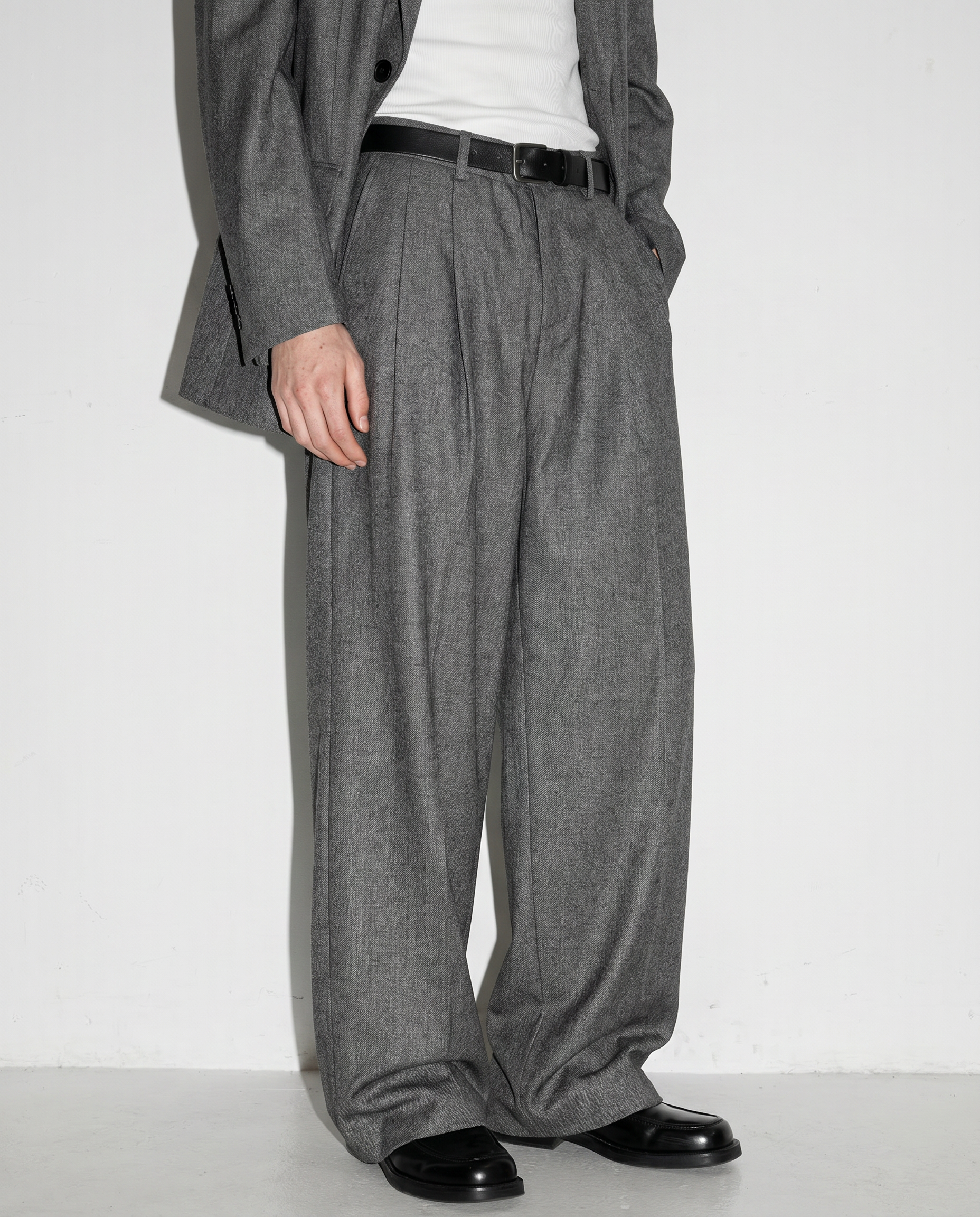 Oversized Textured Sheen Blazer and Wide Leg Trouser Suit Set-19