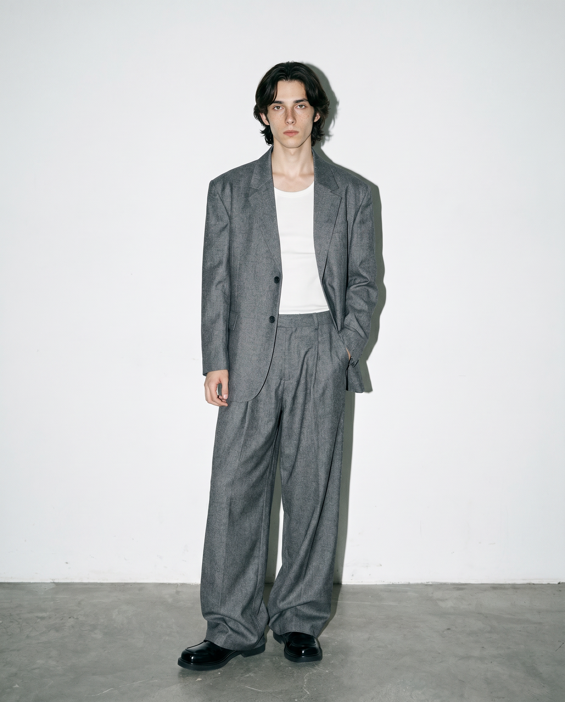 Oversized Textured Sheen Blazer and Wide Leg Trouser Suit Set-21