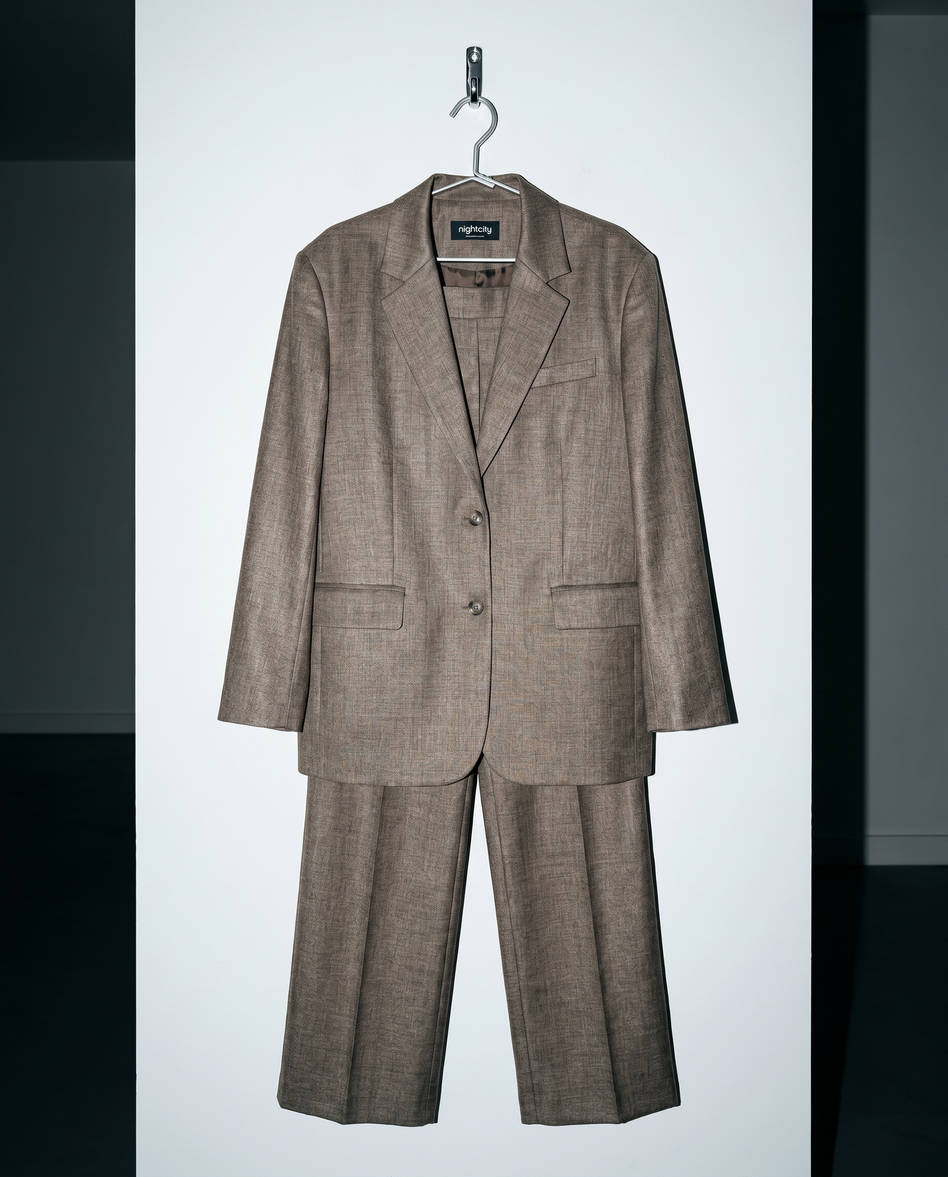 Oversized Textured Sheen Blazer and Wide Leg Trouser Suit Set-11