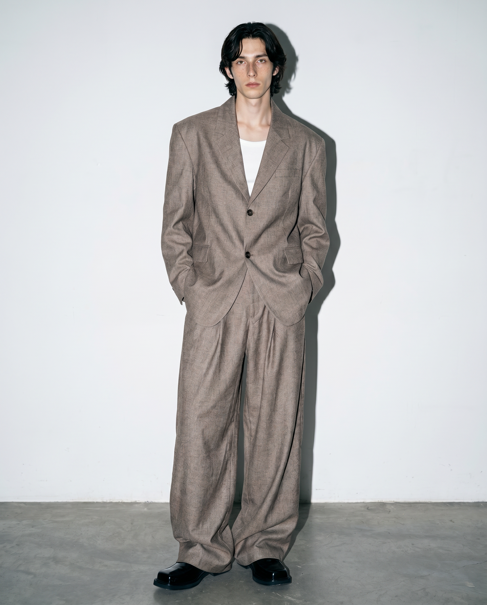 Oversized Textured Sheen Blazer and Wide Leg Trouser Suit Set