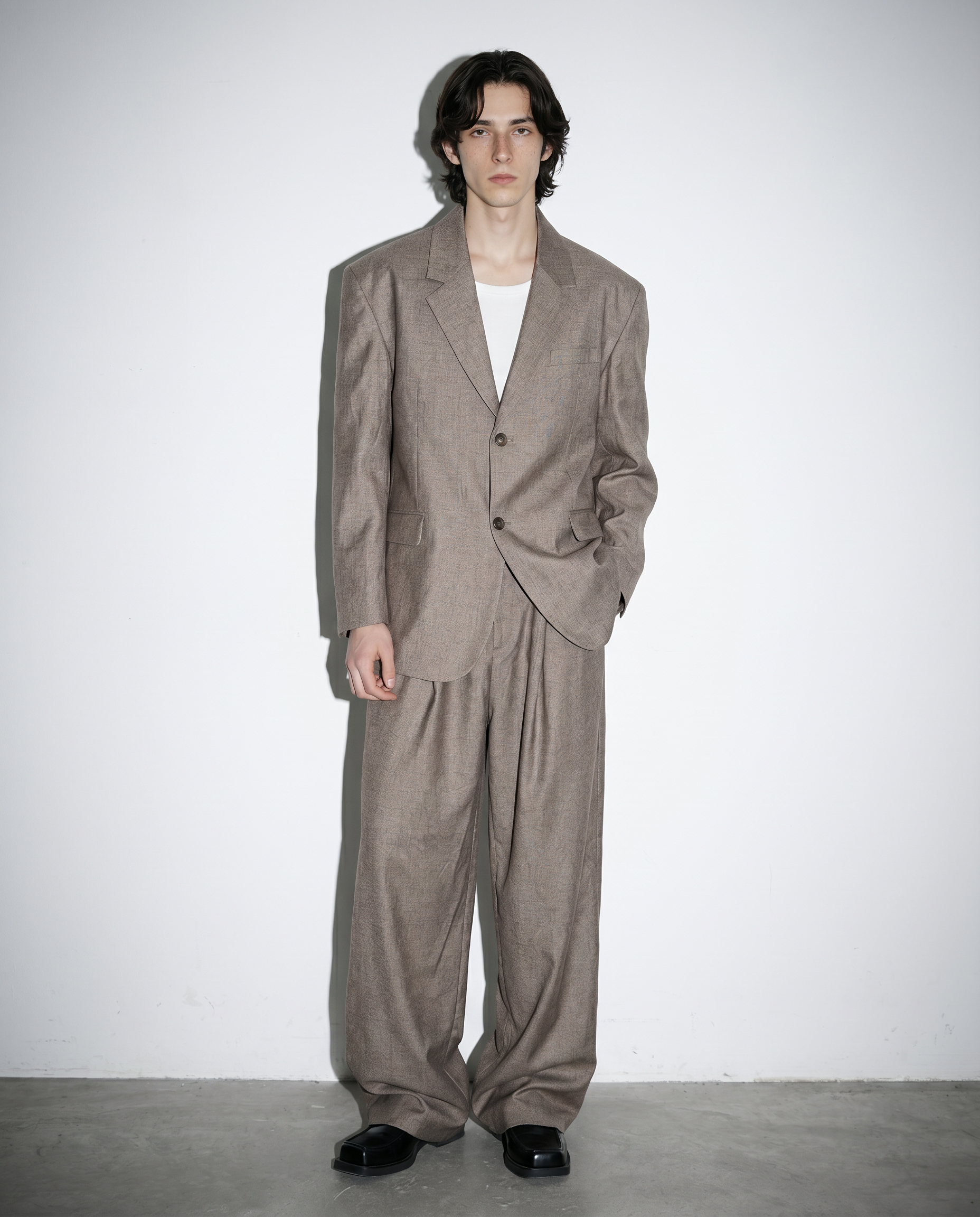 Oversized Textured Sheen Blazer and Wide Leg Trouser Suit Set-7