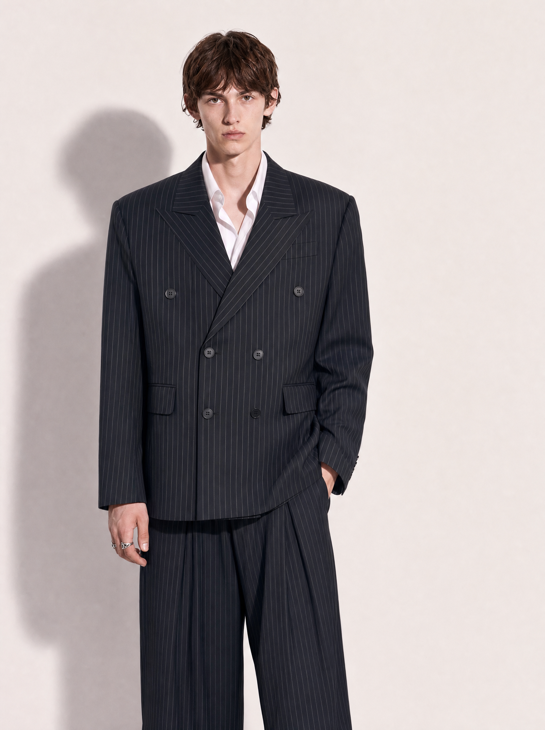 Oversized Wide-Pinstripe Double-Breasted Classic Suit-7