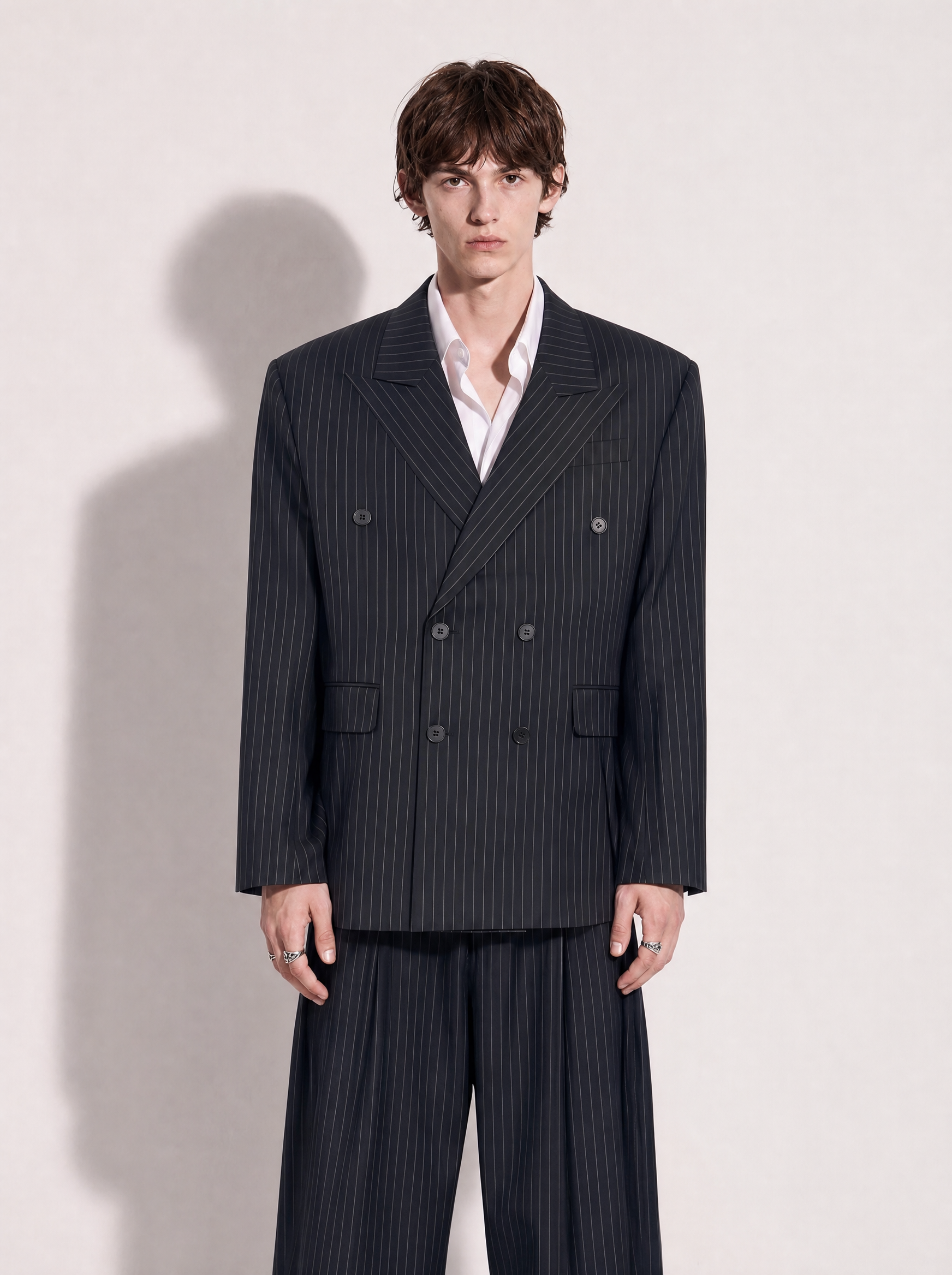 Oversized Wide-Pinstripe Double-Breasted Classic Suit-5