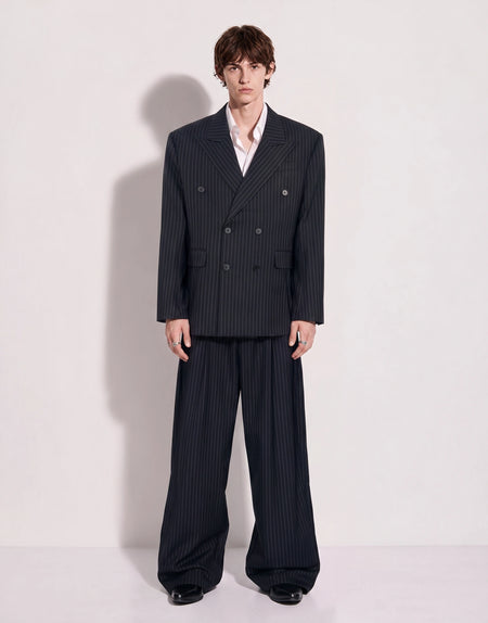 Oversized Wide-Pinstripe Double-Breasted Classic Suit