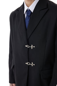 Oversized Buckled Blazer with Silver Accents