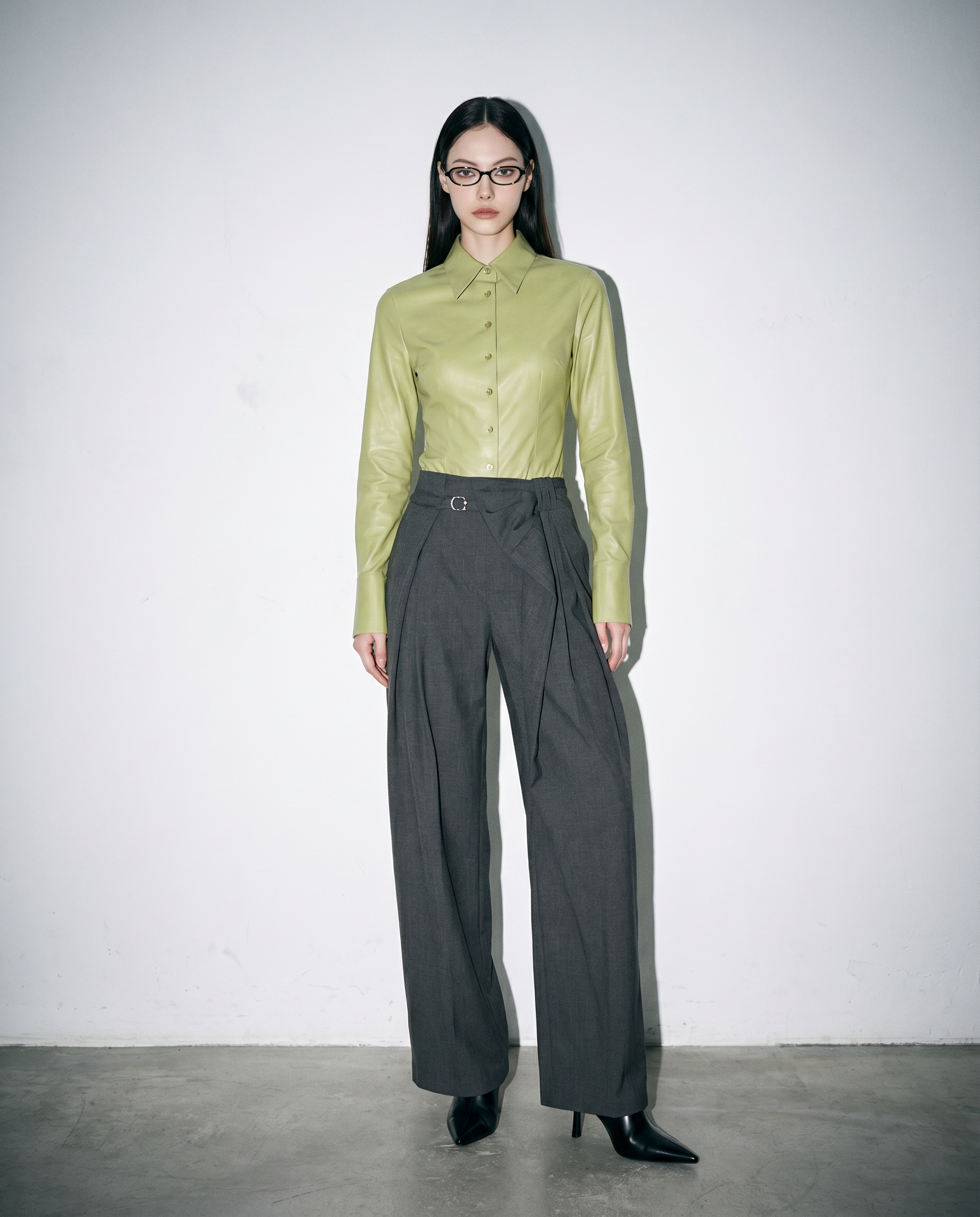 Pleated Bow Detail Wide Leg Trousers-16