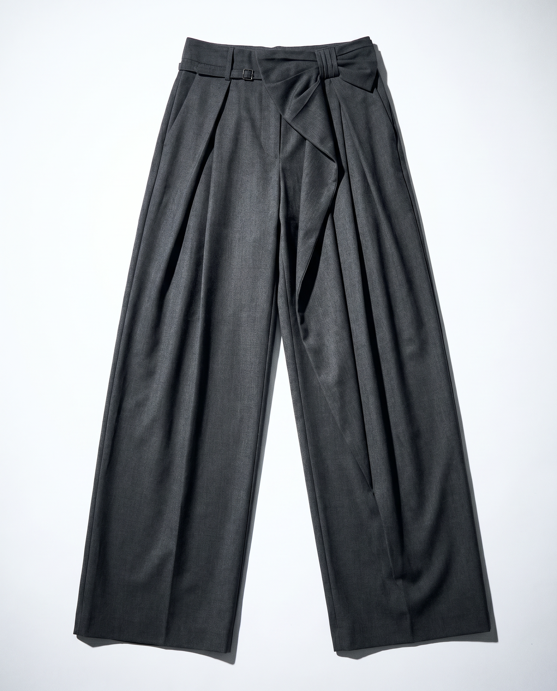 Pleated Bow Detail Wide Leg Trousers-17