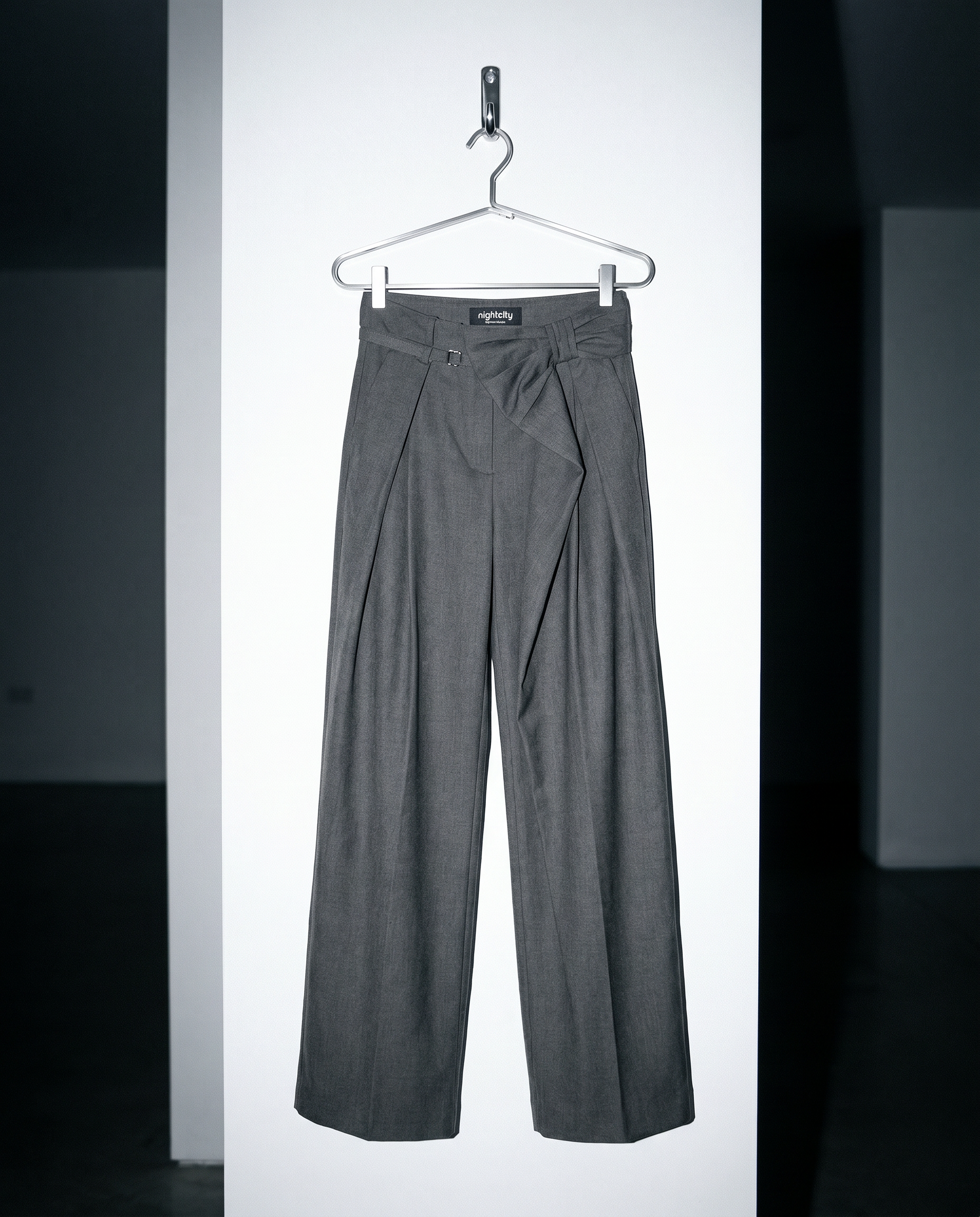 Pleated Bow Detail Wide Leg Trousers-18