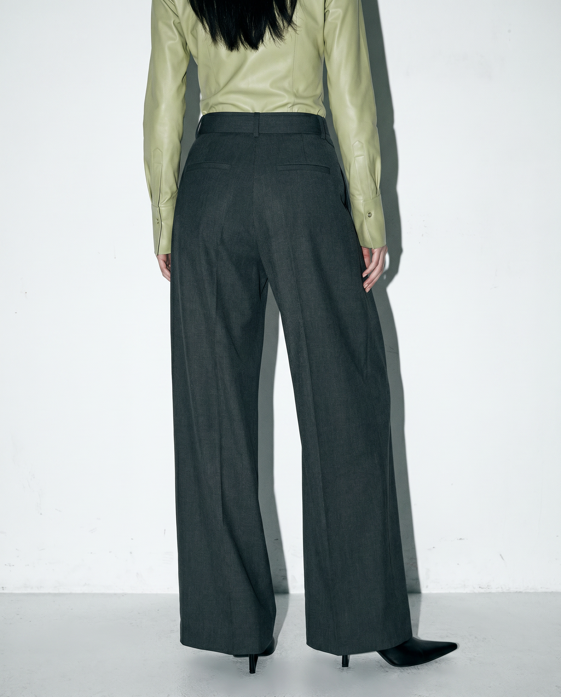 Pleated Bow Detail Wide Leg Trousers-15