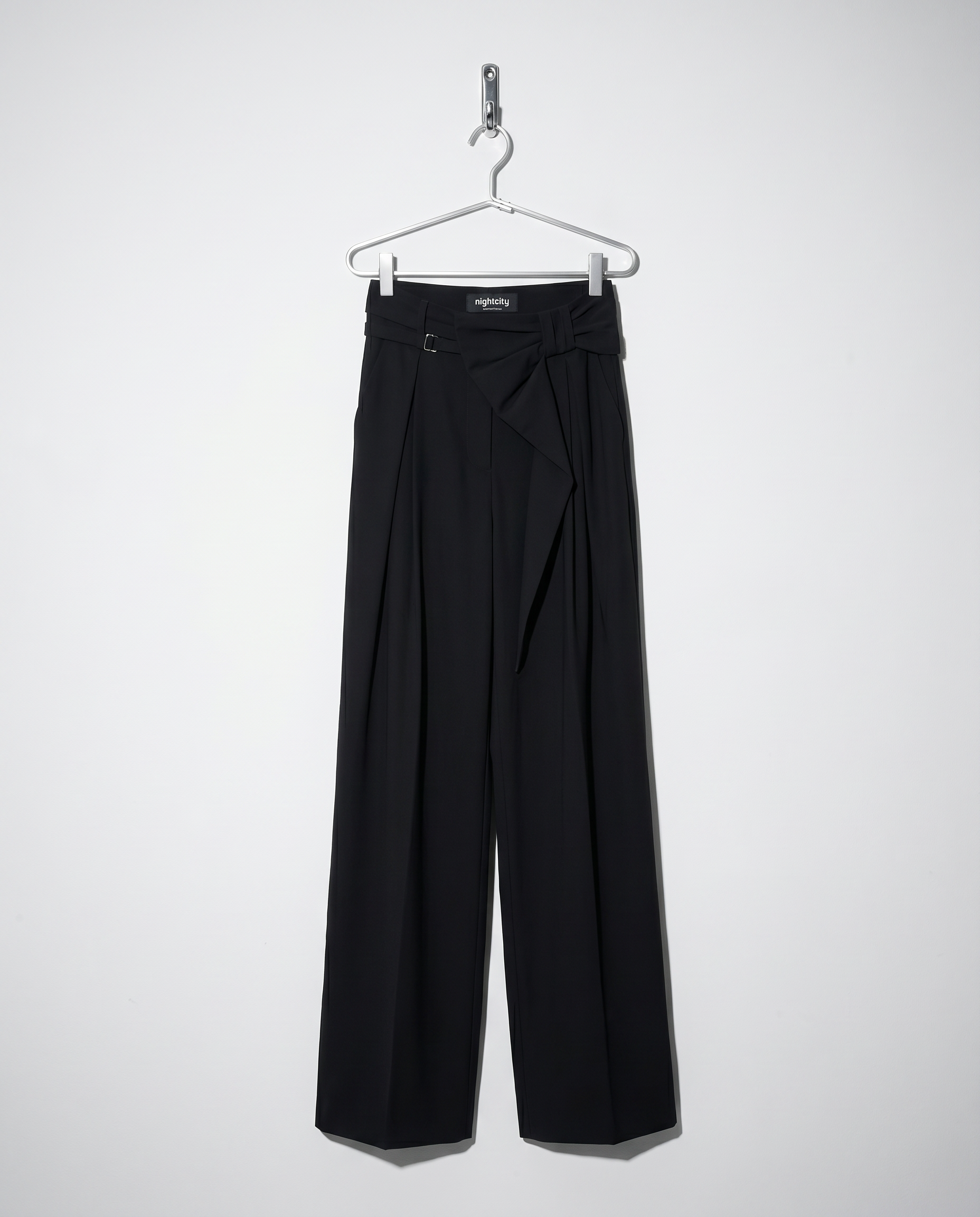 Pleated Bow Detail Wide Leg Trousers-9