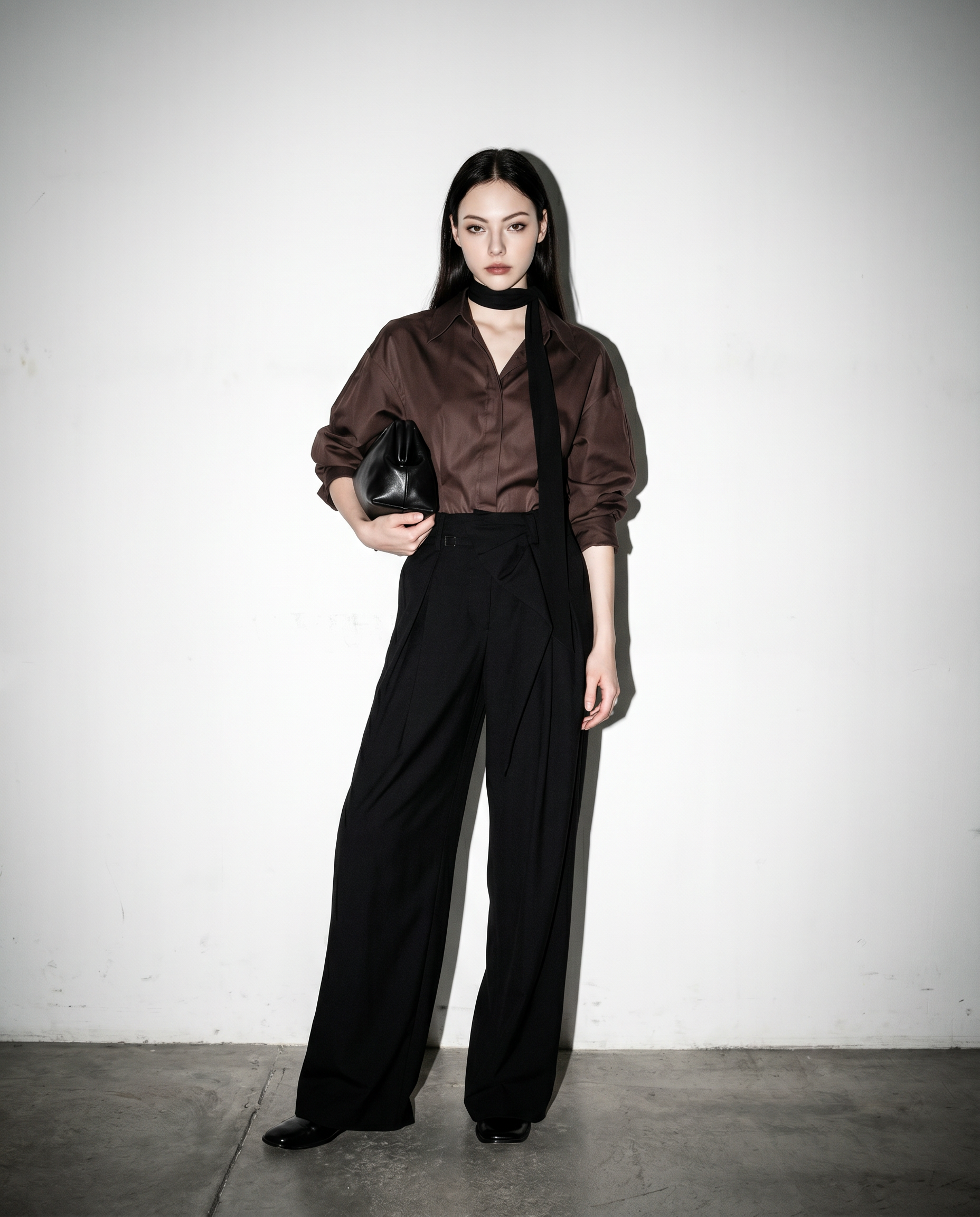 Pleated Bow Detail Wide Leg Trousers-4
