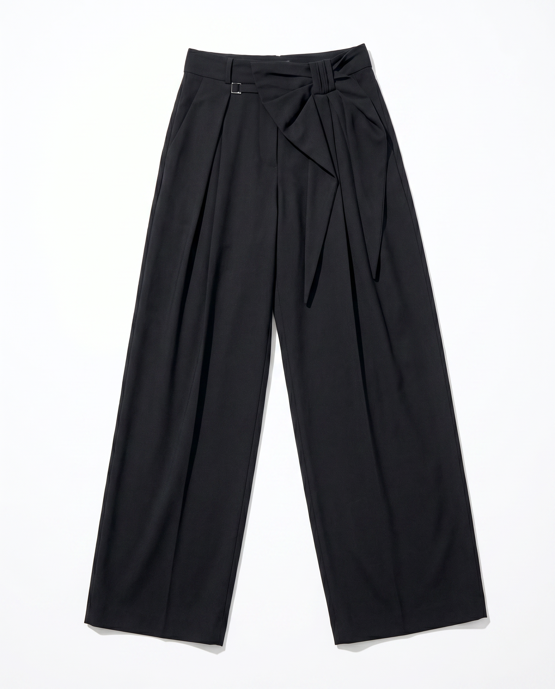 Pleated Bow Detail Wide Leg Trousers-8