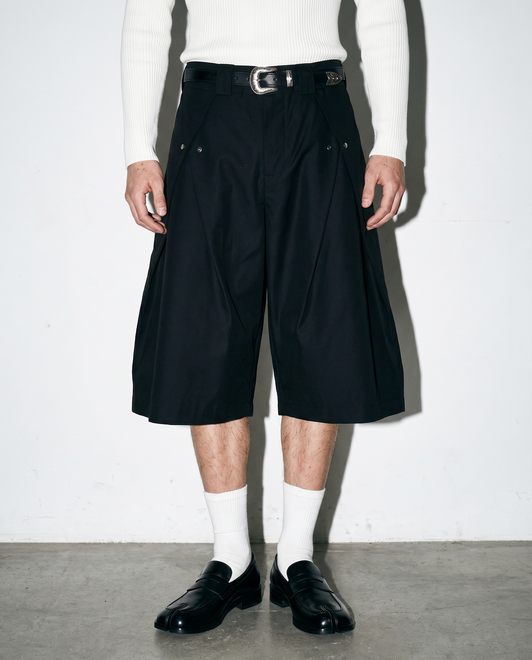 Pleated Rivetted Bermuda Shorts-8