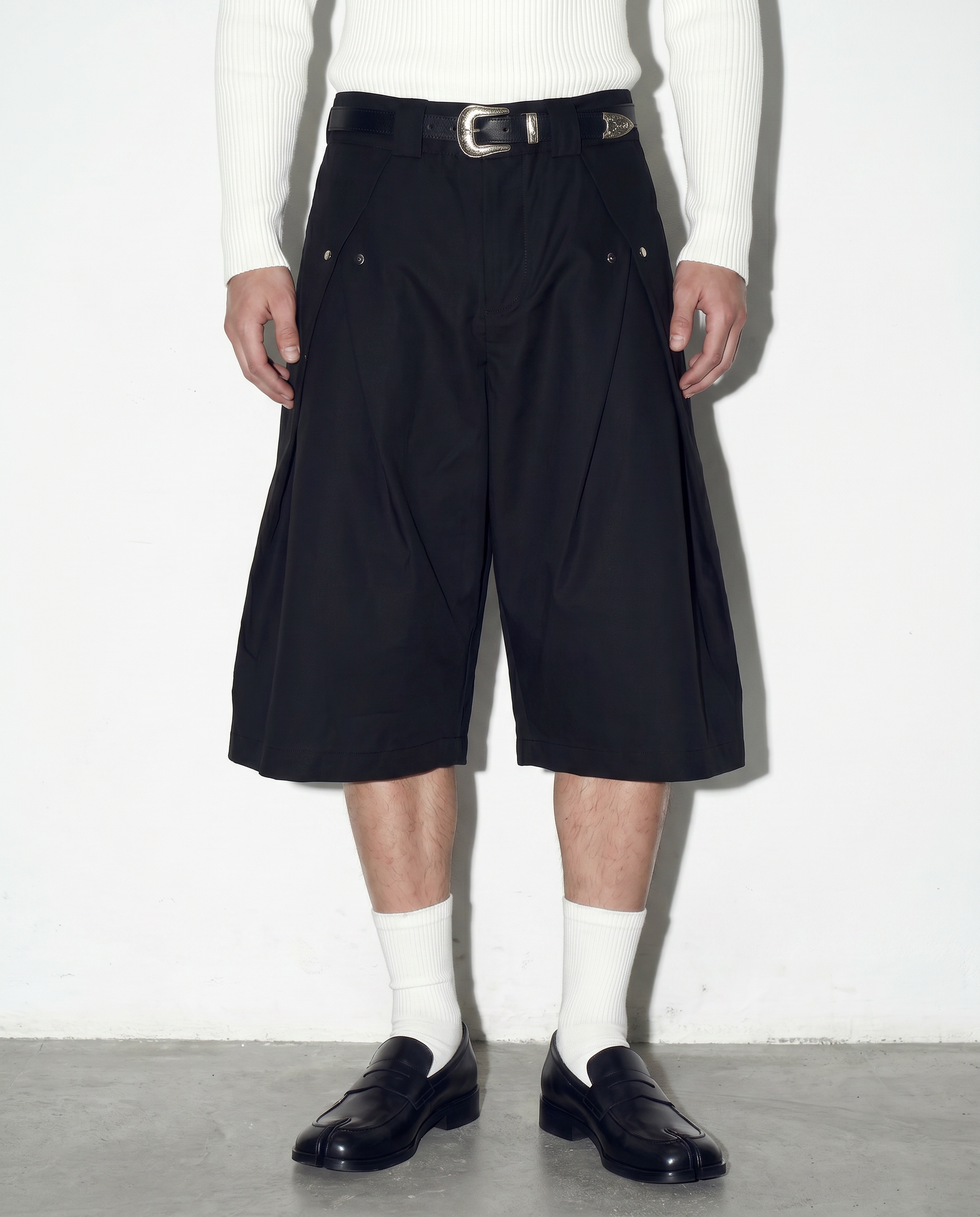 Pleated Rivetted Bermuda Shorts-11