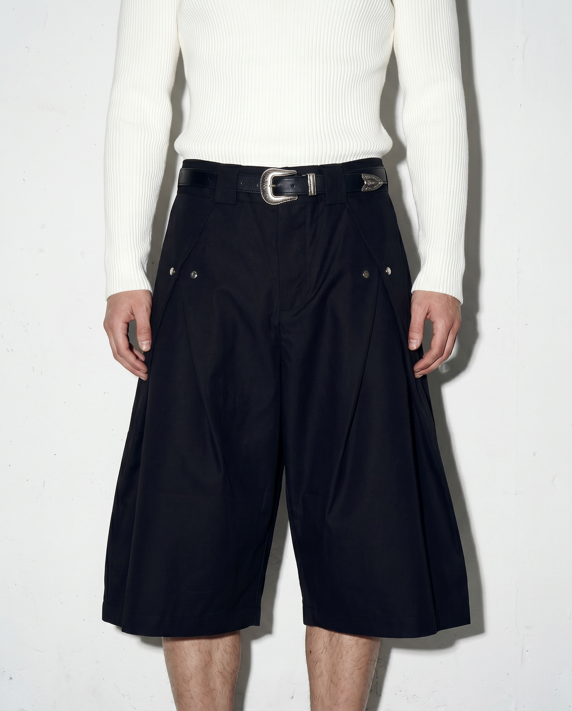 Pleated Rivetted Bermuda Shorts-12
