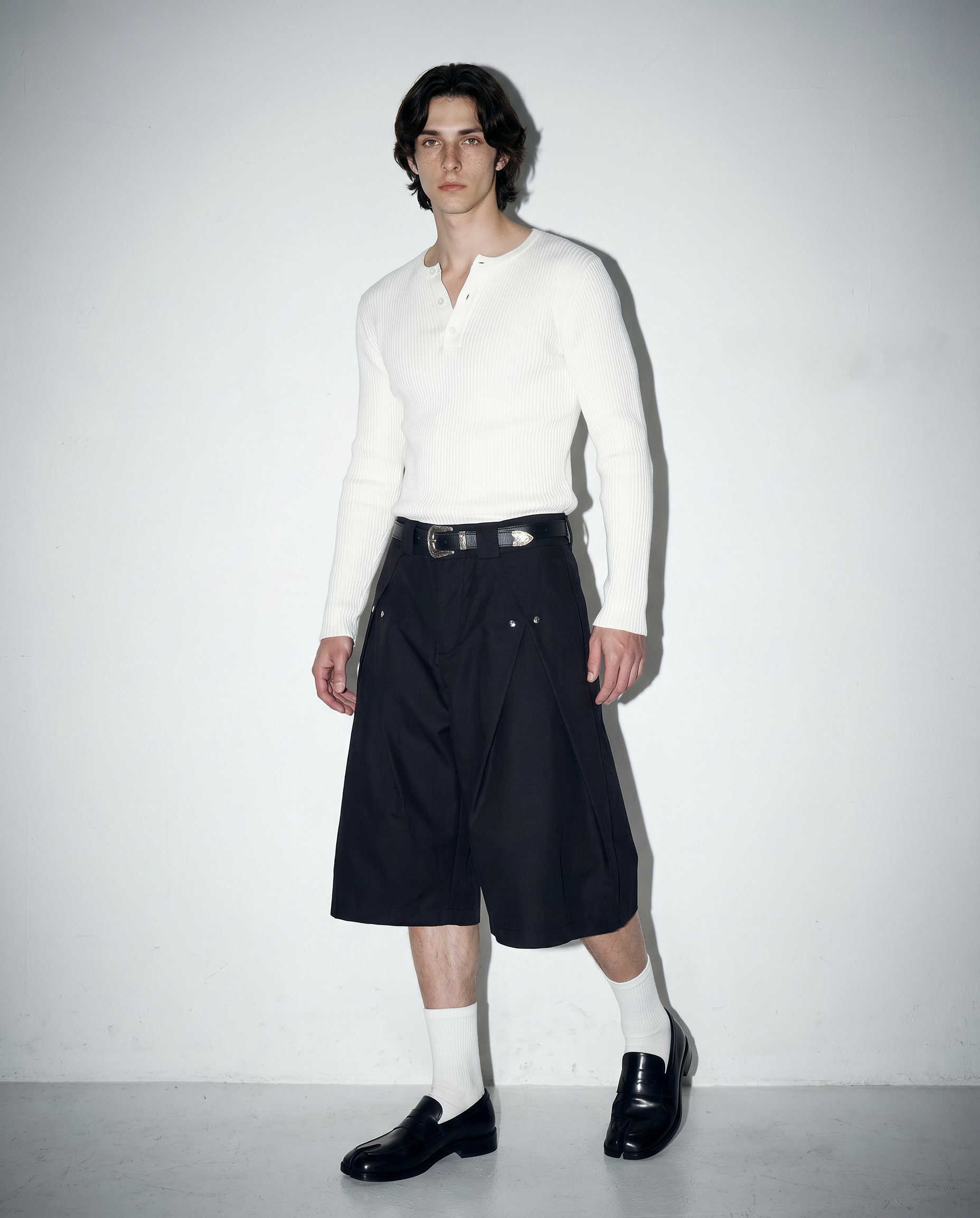 Pleated Rivetted Bermuda Shorts-13