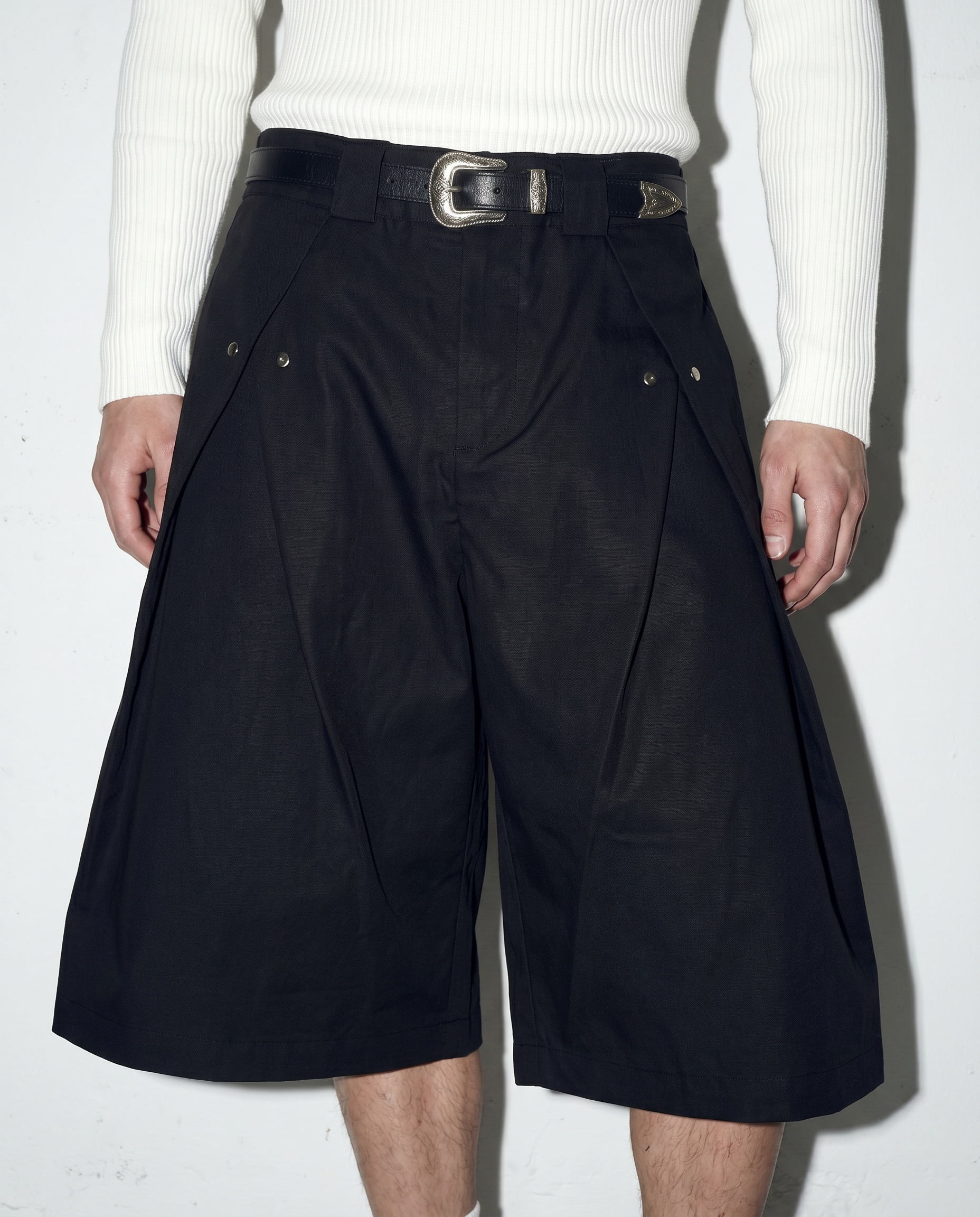 Pleated Rivetted Bermuda Shorts-9