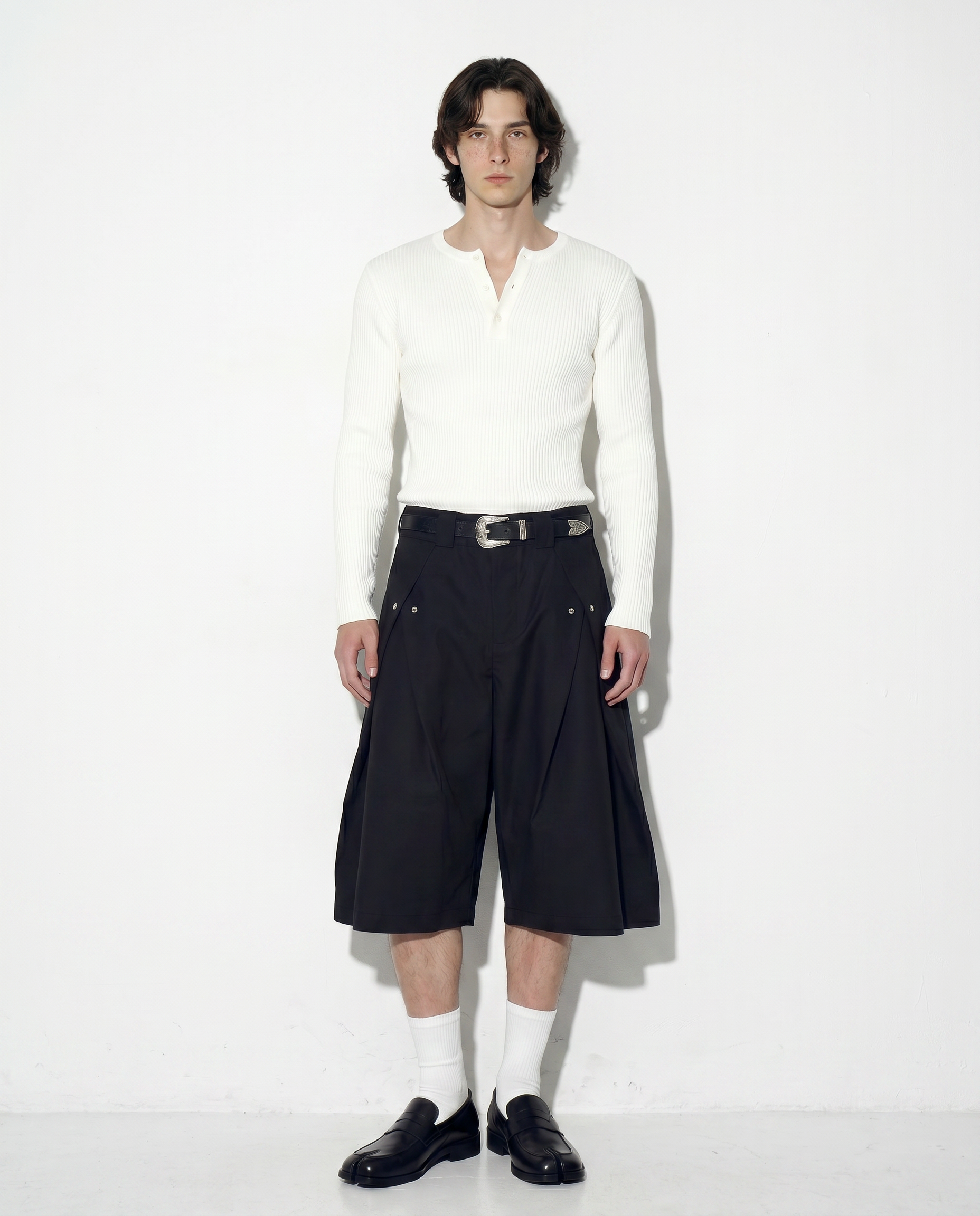 Pleated Rivetted Bermuda Shorts-15
