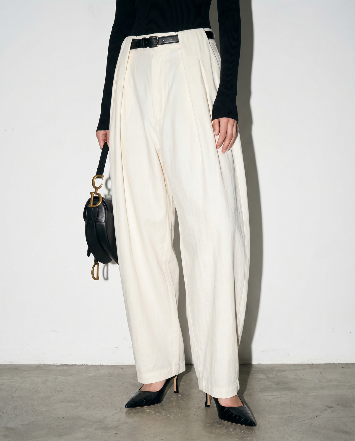 Pleated Wide Waistband Barrel Trouser-2