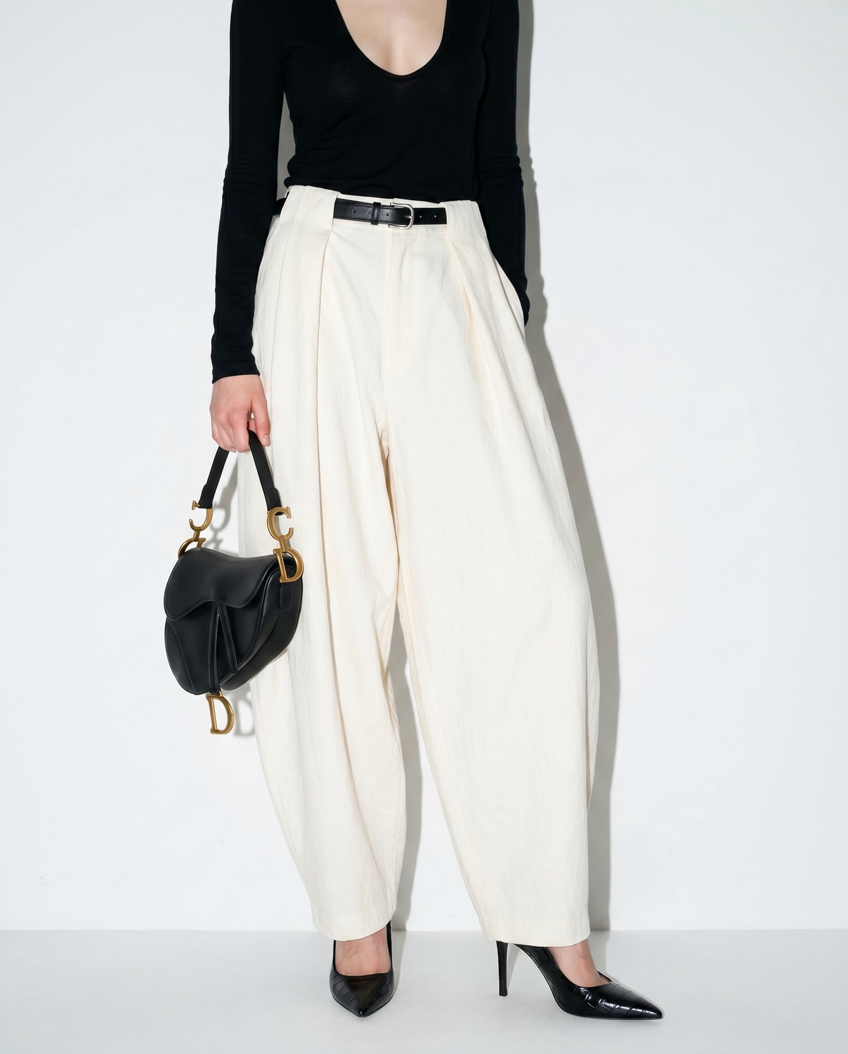 Pleated Wide Waistband Barrel Trouser-5