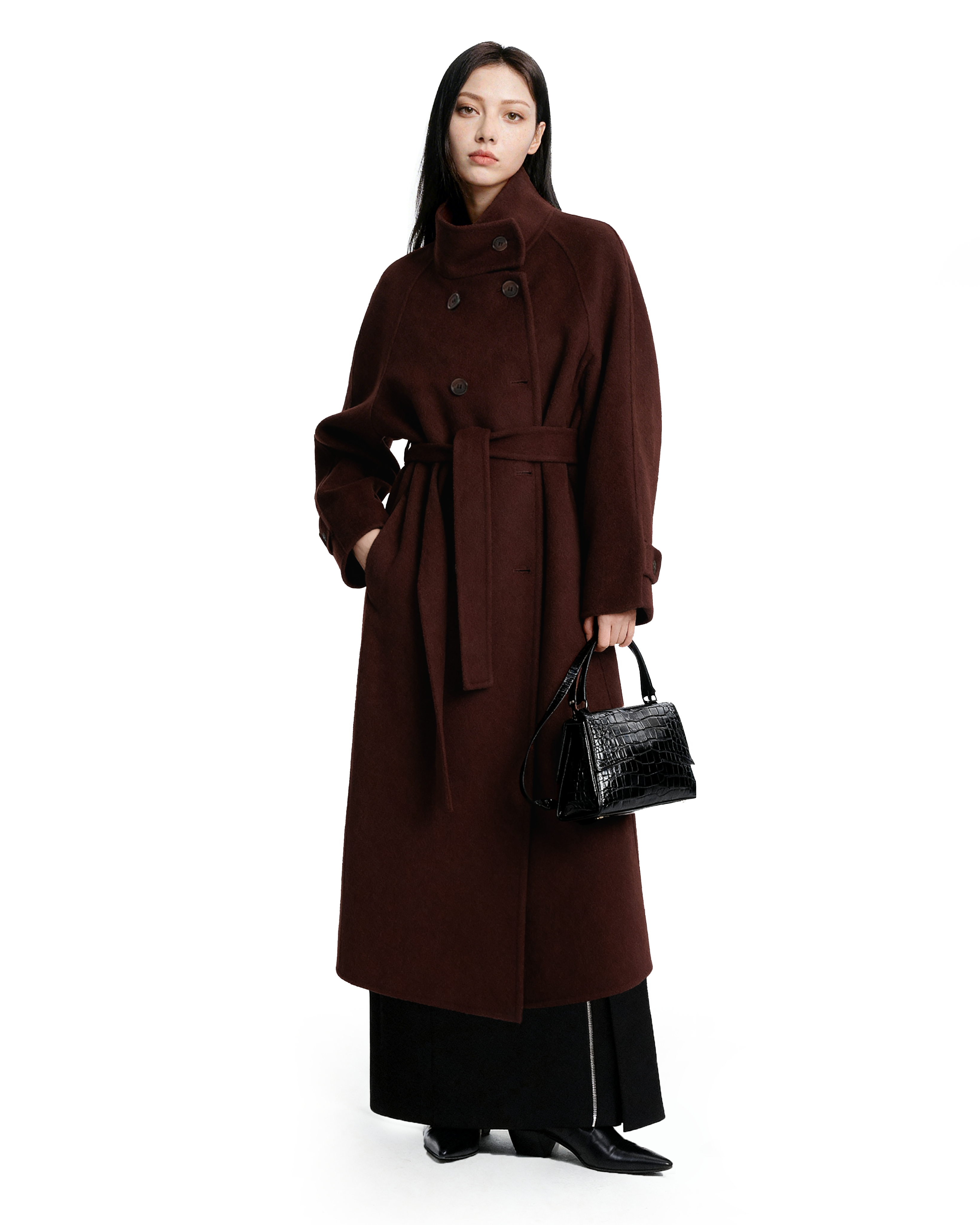 Oversized Double-Breasted Panelled Long Coat - nightcity clothing