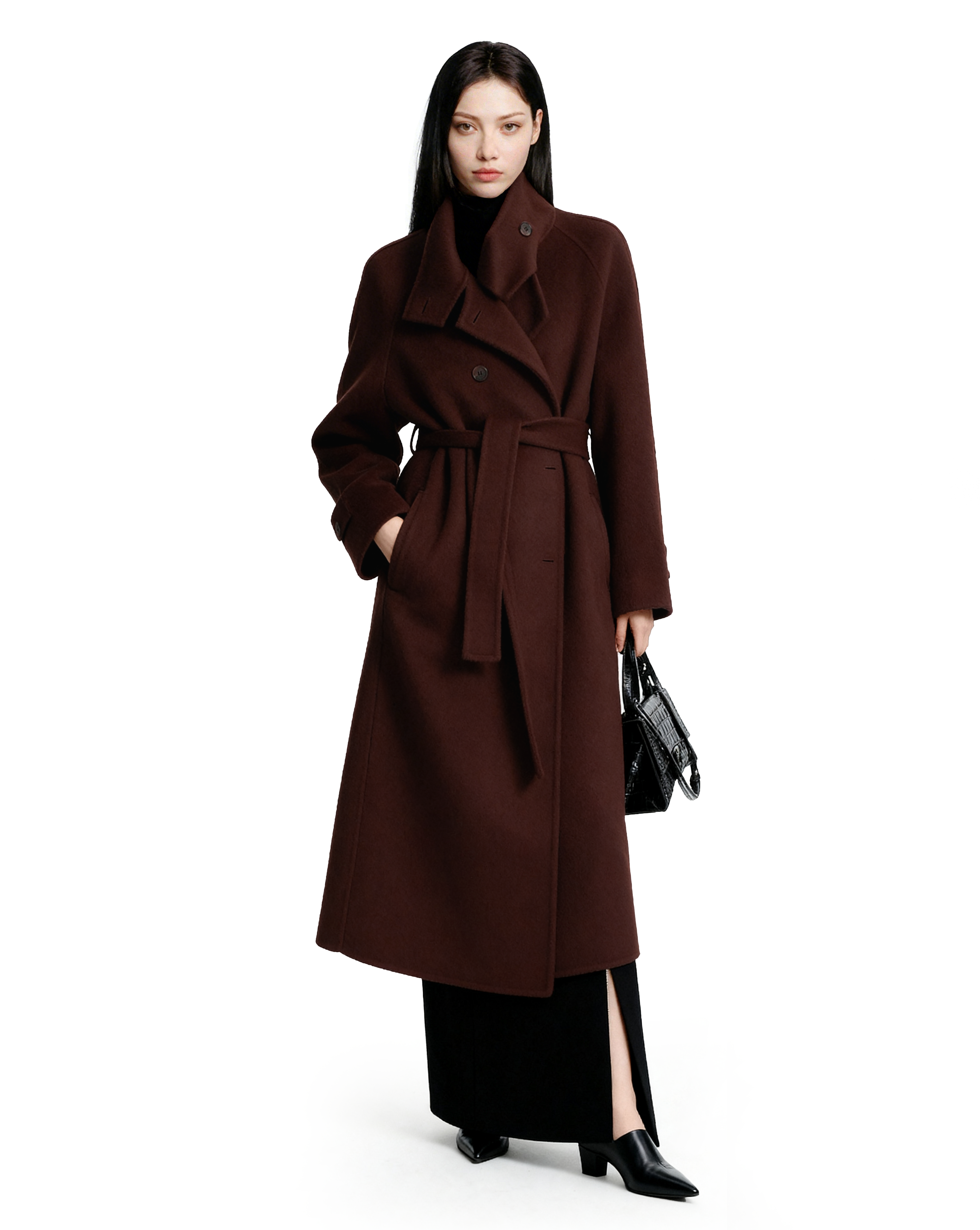 Oversized Double-Breasted Panelled Long Coat - nightcity clothing