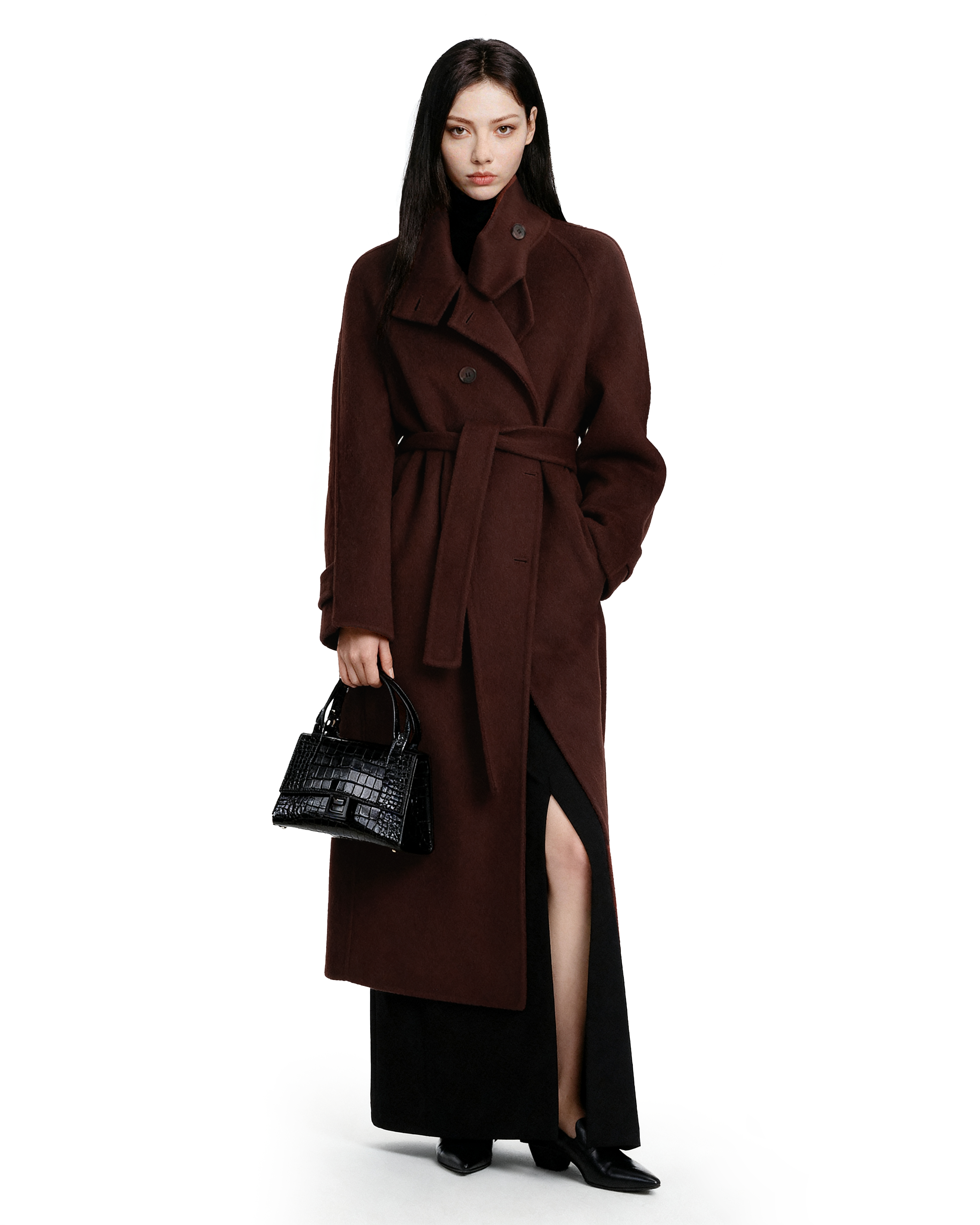 Oversized Double-Breasted Panelled Long Coat - nightcity clothing