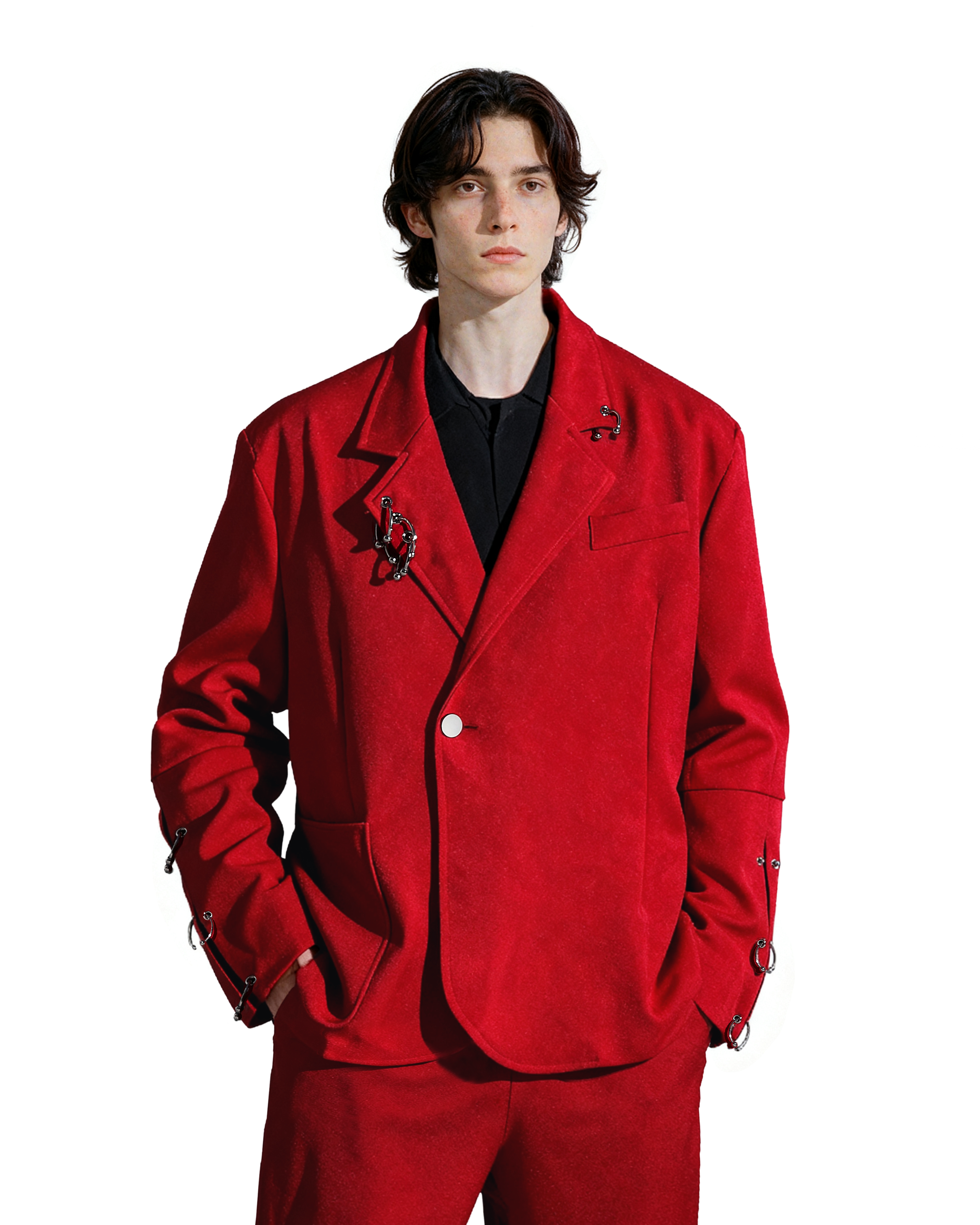 Oversized Suit Jacket with Rings and Wide Leg Pants Set-3