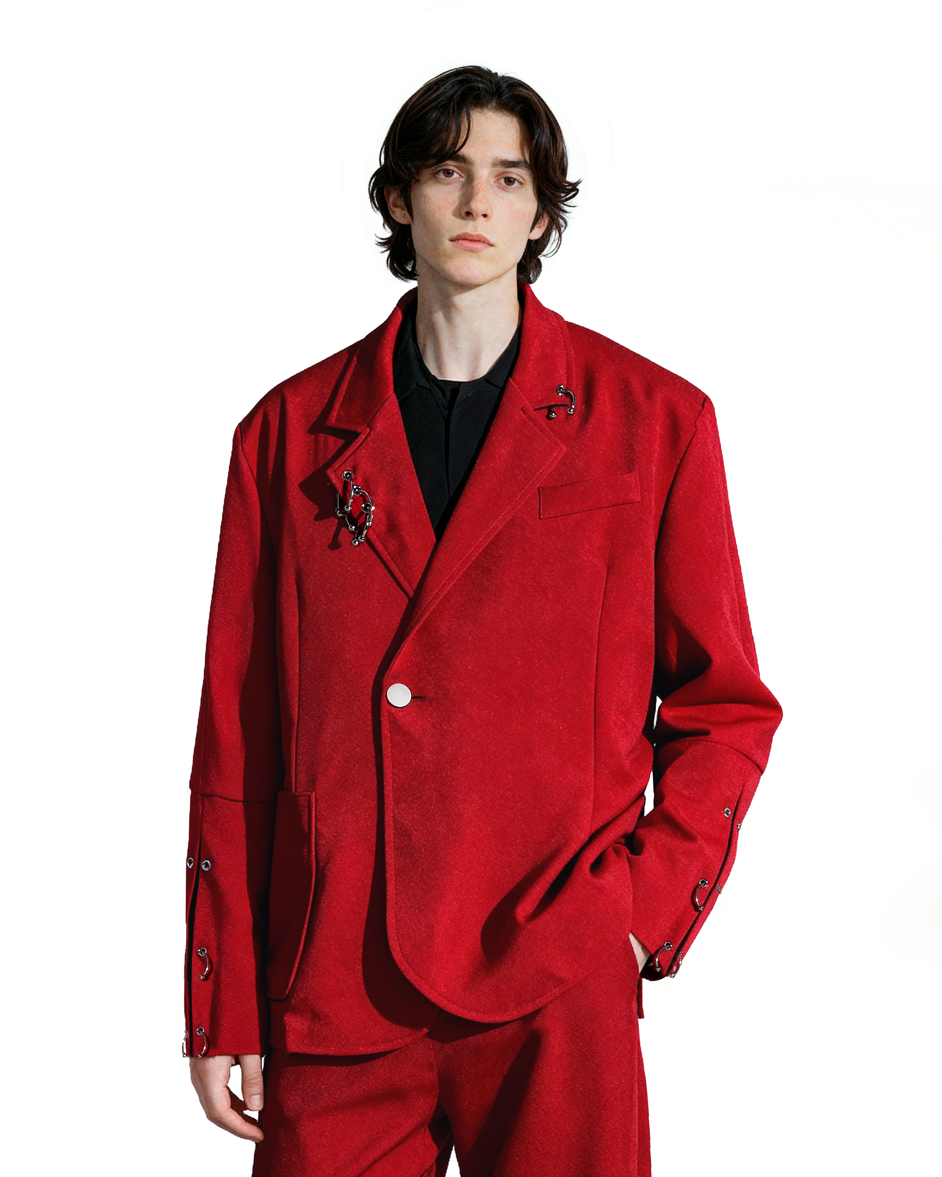 Oversized Suit Jacket with Rings and Wide Leg Pants Set-4