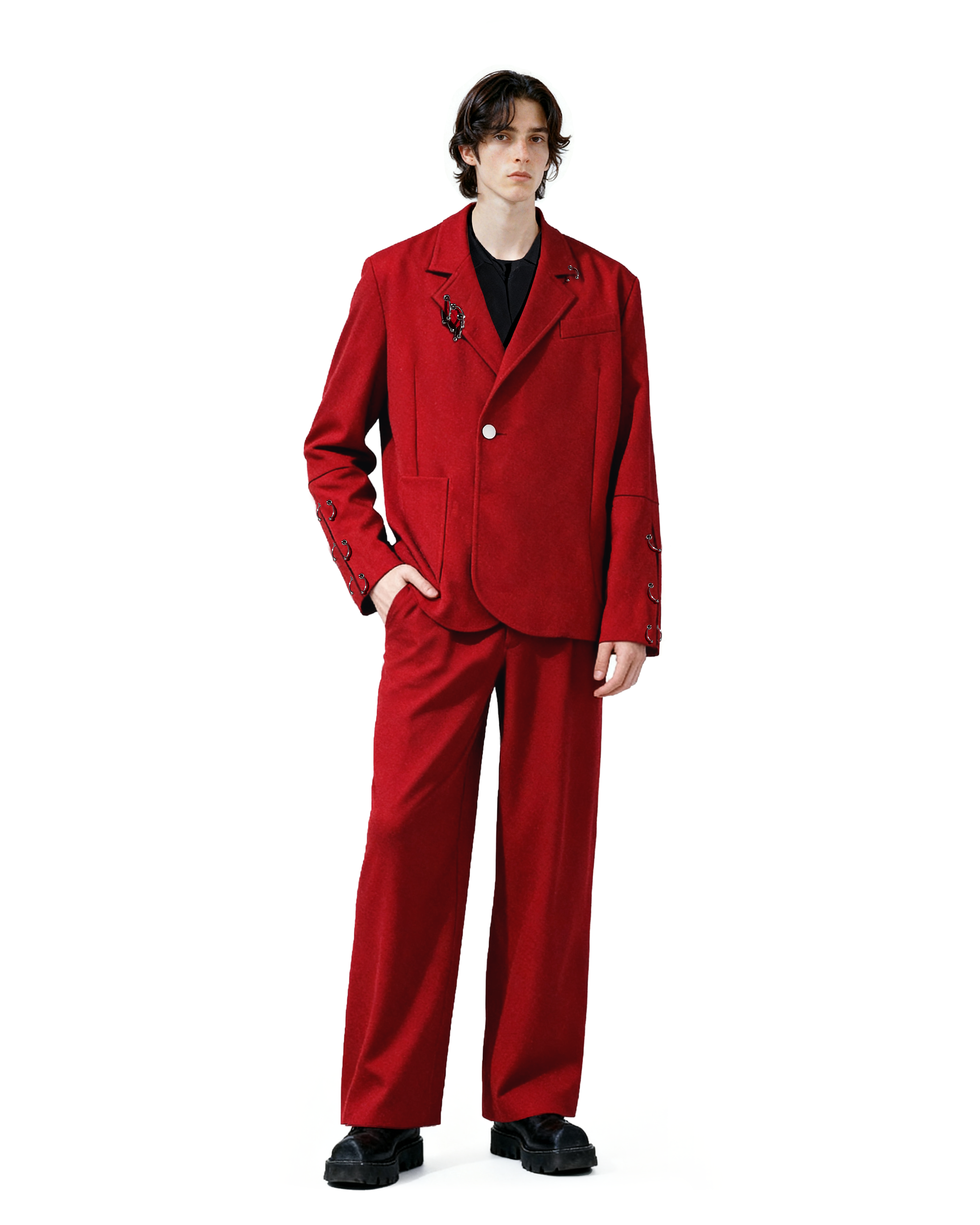 Oversized Suit Jacket with Rings and Wide Leg Pants Set-2