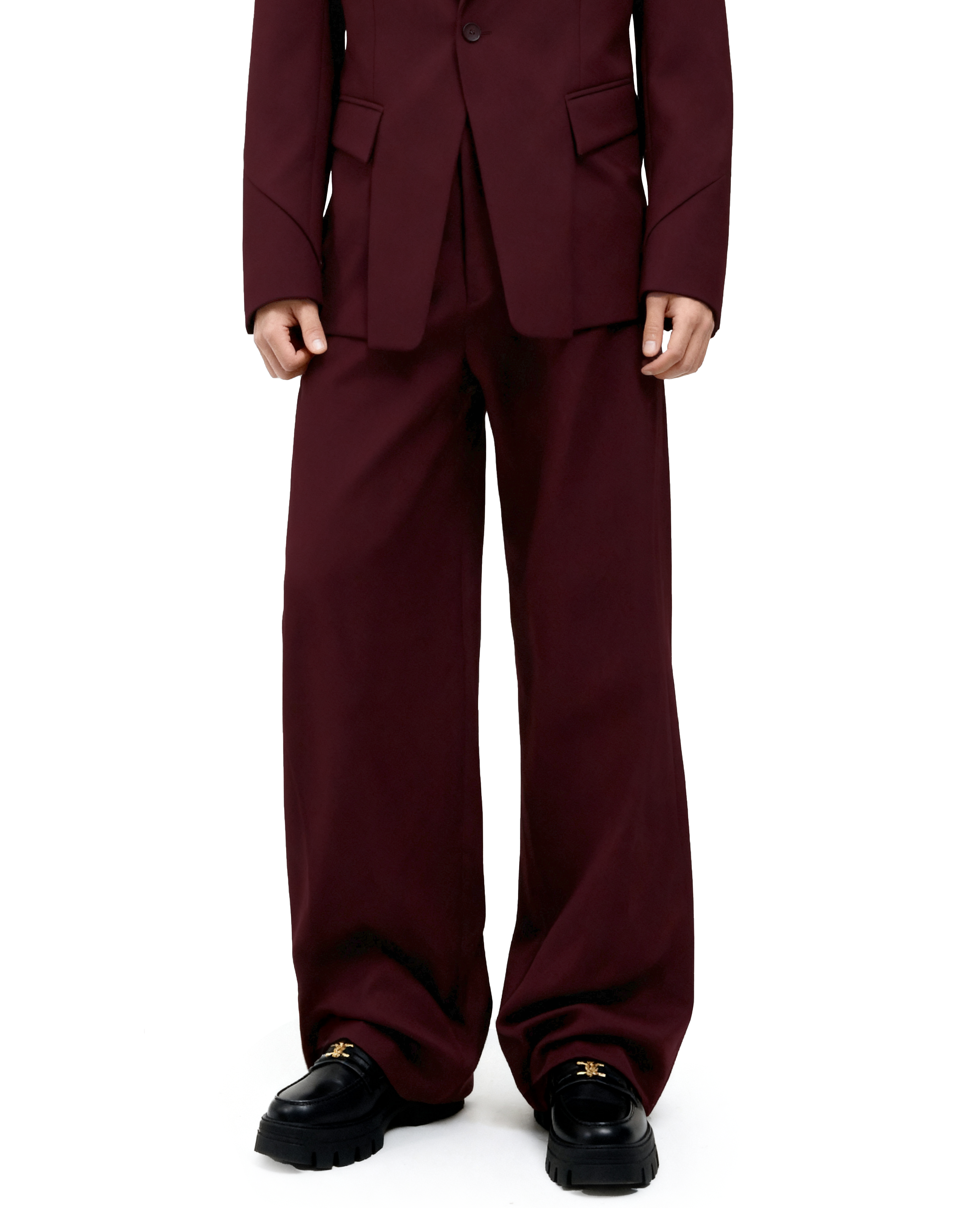 Structured Blazer with Extended Shoulder Lapels and Wide Leg Pants-5