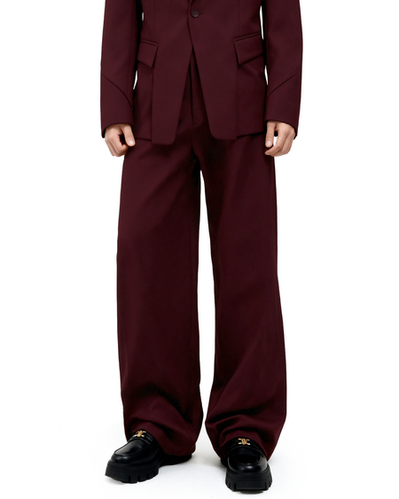 Structured Blazer with Extended Shoulder Lapels and Wide Leg Pants