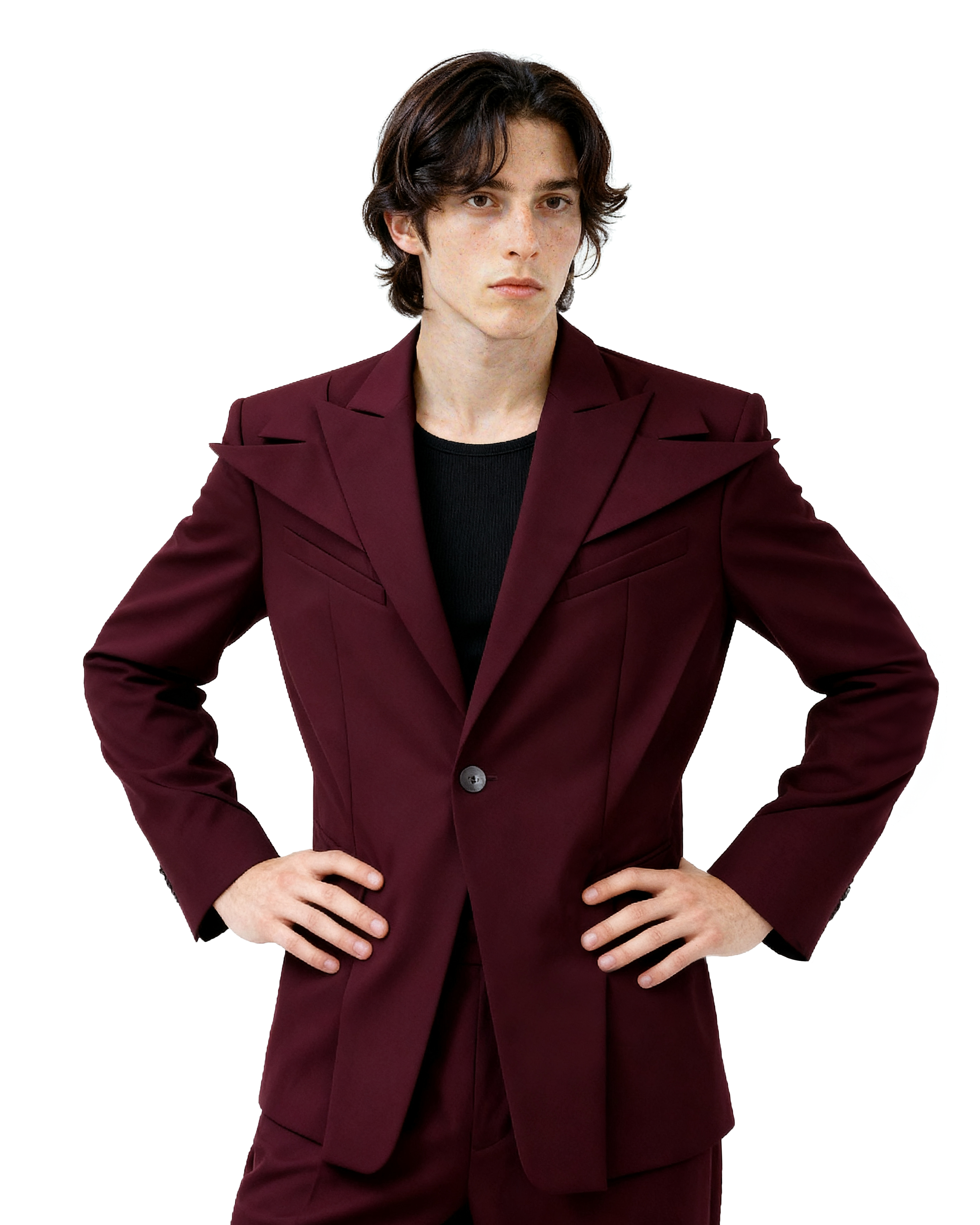 Structured Blazer with Extended Shoulder Lapels and Wide Leg Pants-4