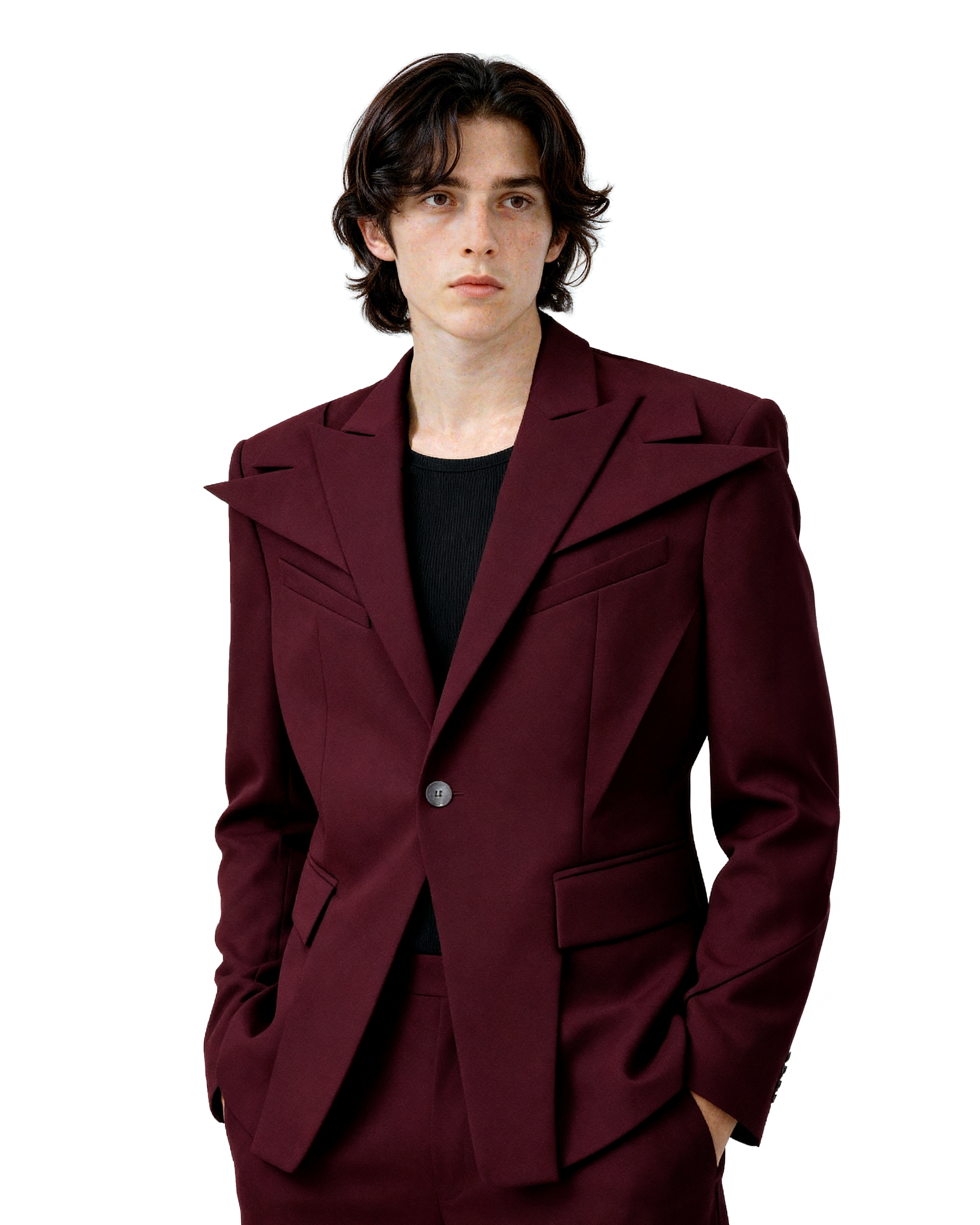 Structured Blazer with Extended Shoulder Lapels and Wide Leg Pants-3