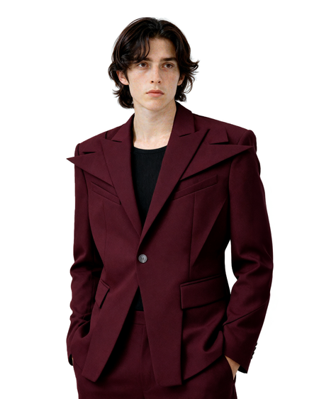 Structured Blazer with Extended Shoulder Lapels and Wide Leg Pants