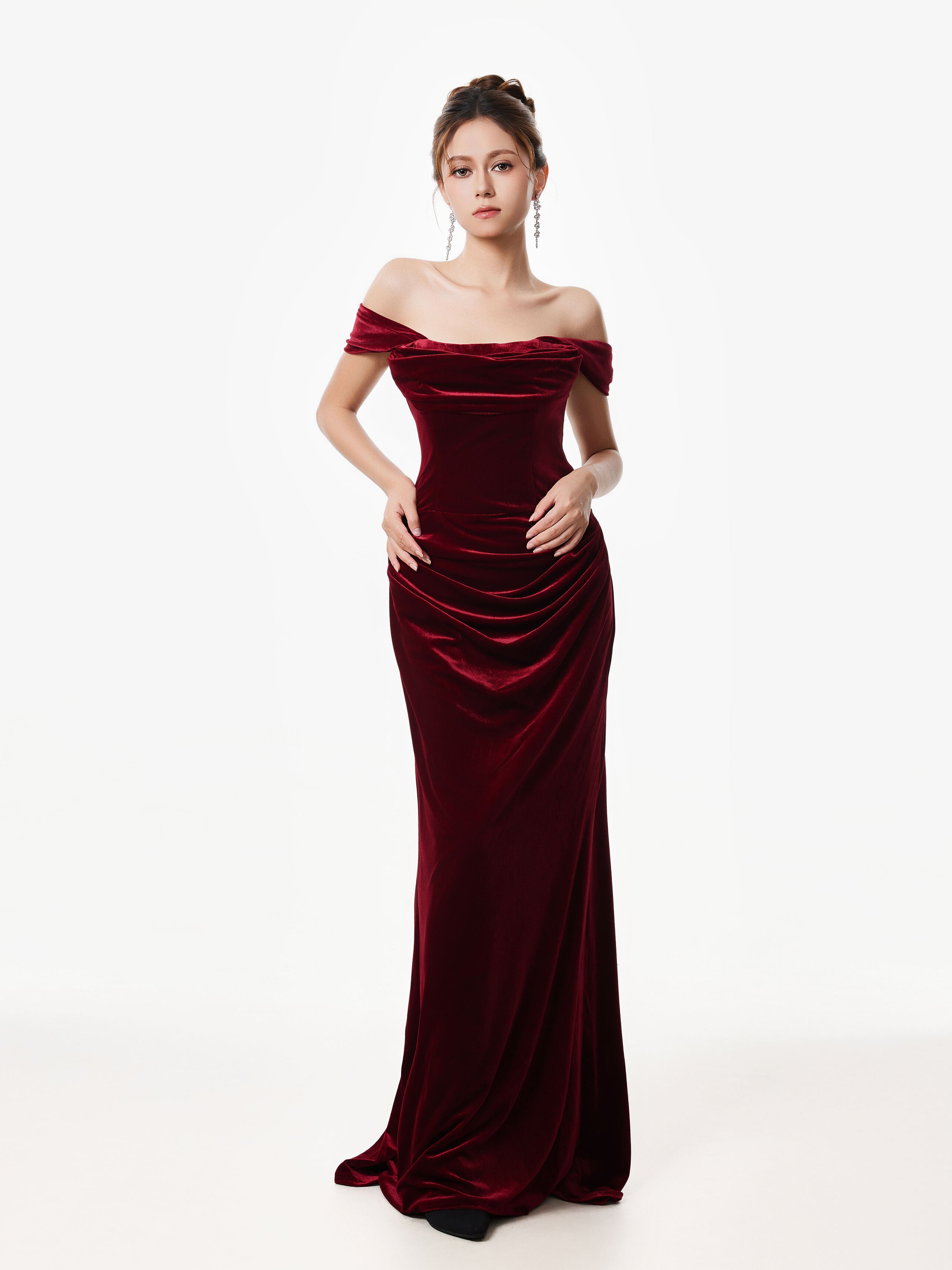 red velvet evening dress Zapaka Women Dark with Slit Long Sweetheart A Line Holiday Party Dress, Dark Red / US24W and designed to turn heads at every winter celebration. Dark Red Velvet Off Shoulder