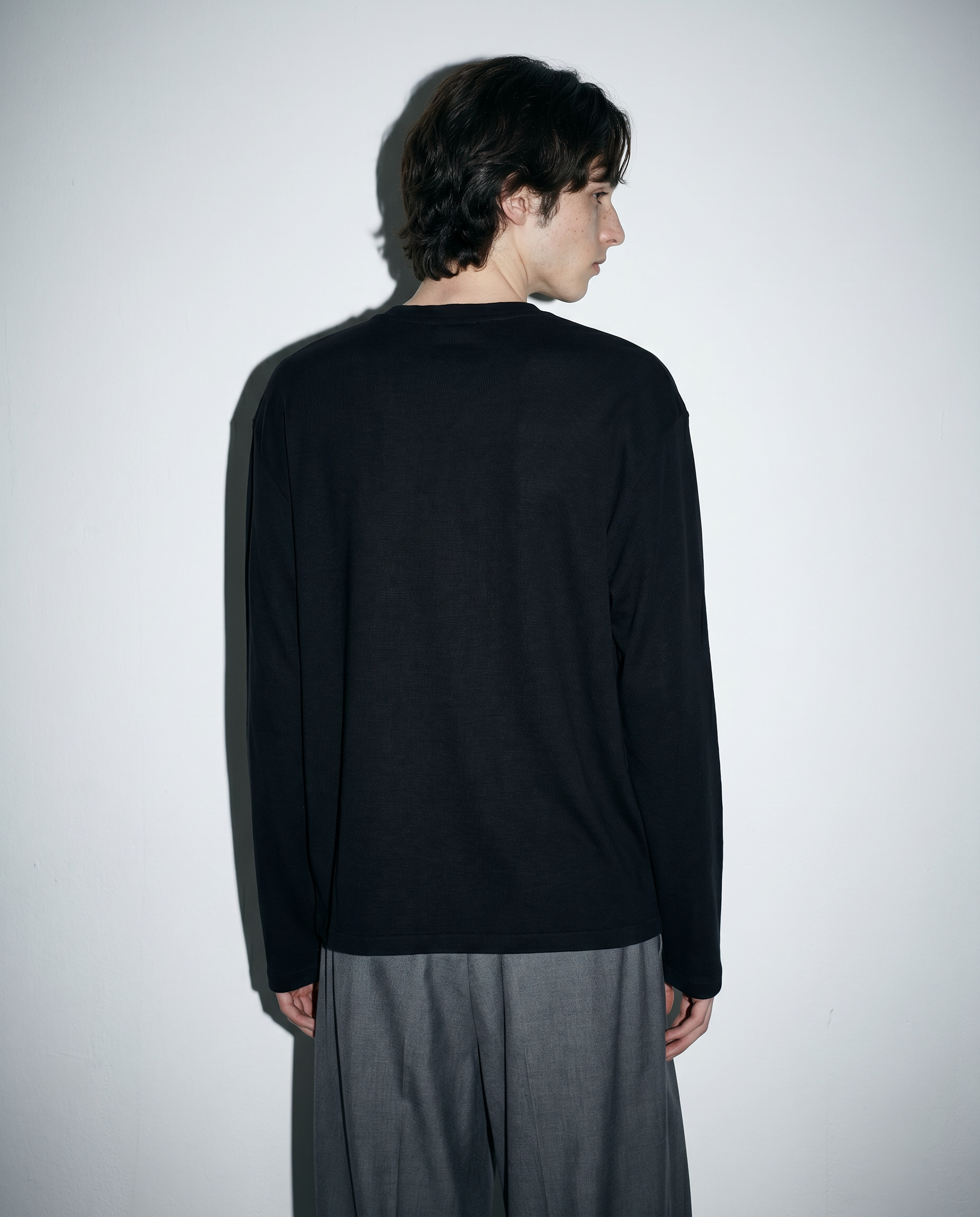 Relaxed Fit Mid-Crop Henley Long Sleeve T-Shirt-14