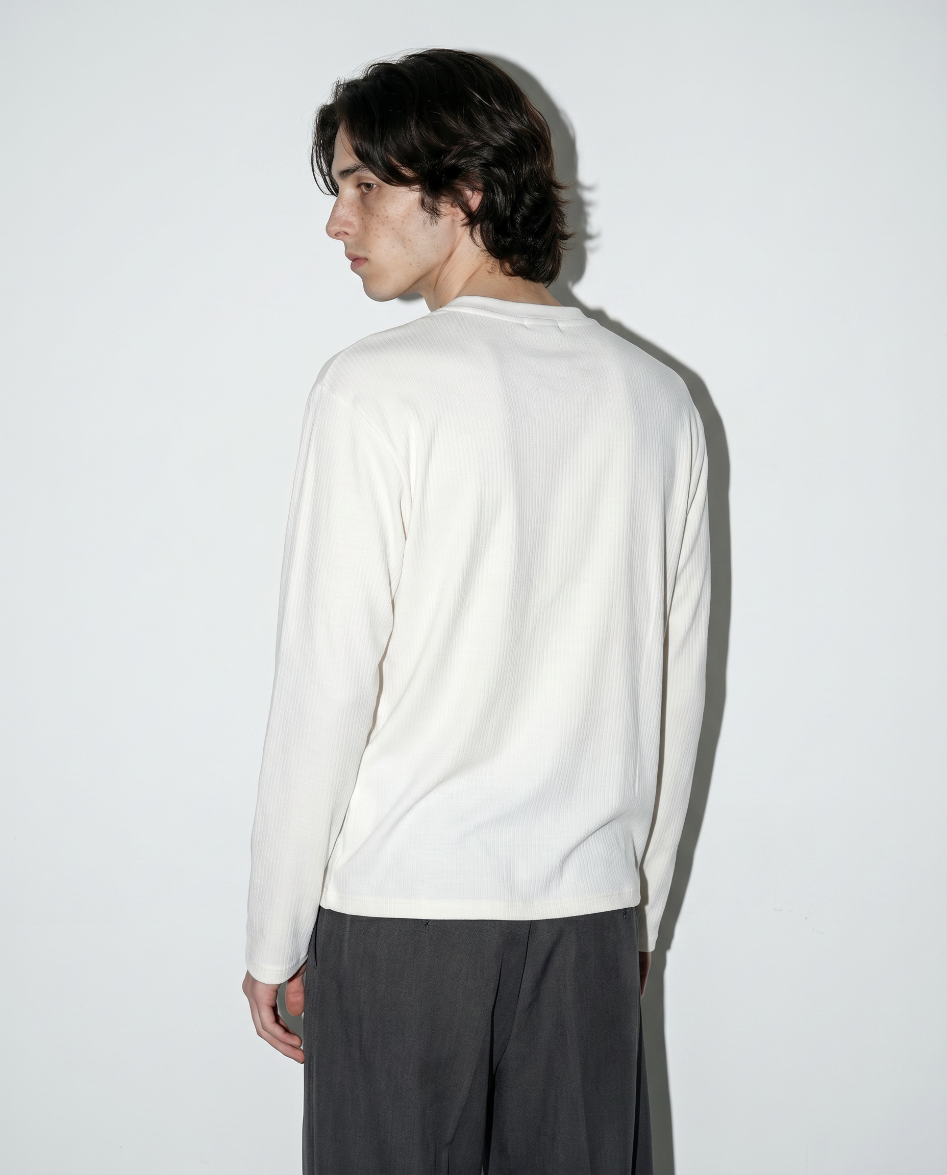 Relaxed Fit Mid-Crop Henley Long Sleeve T-Shirt-3