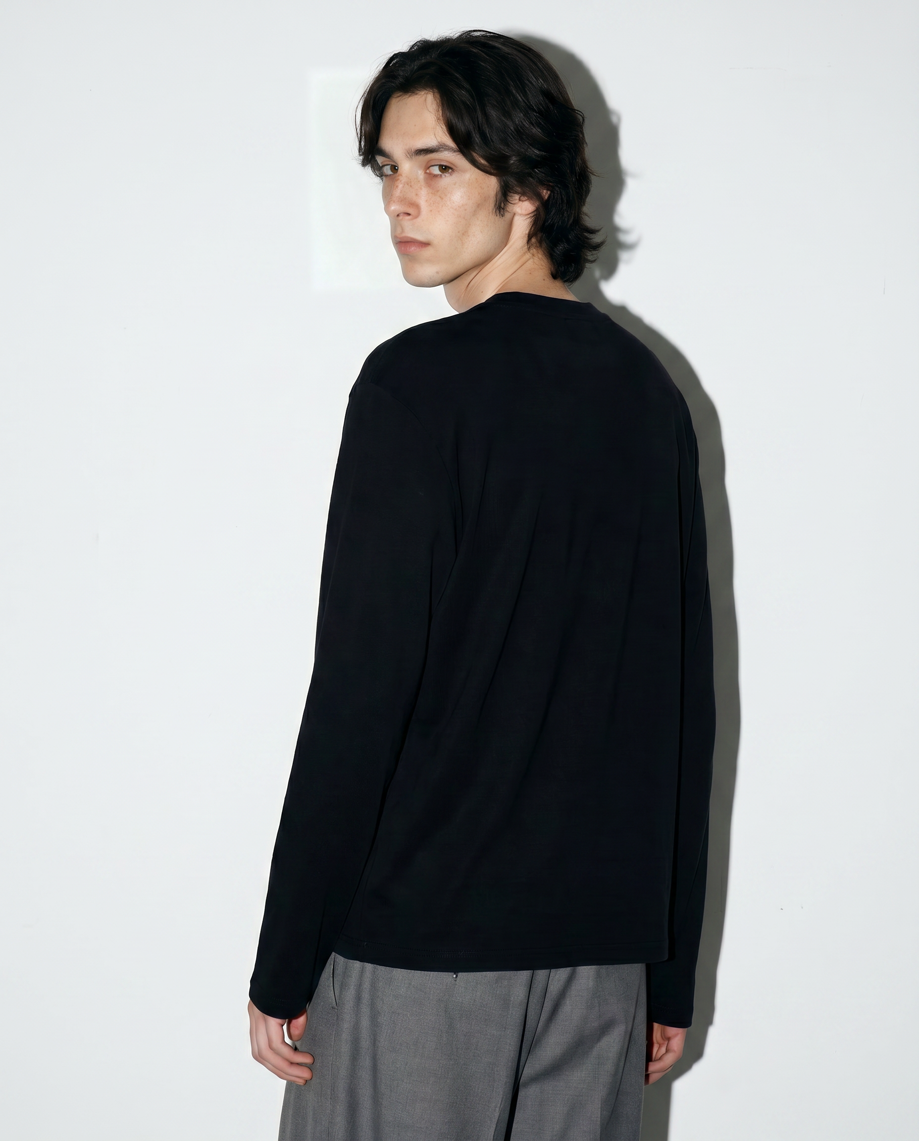 Relaxed Fit Mid-Crop Henley Long Sleeve T-Shirt-13
