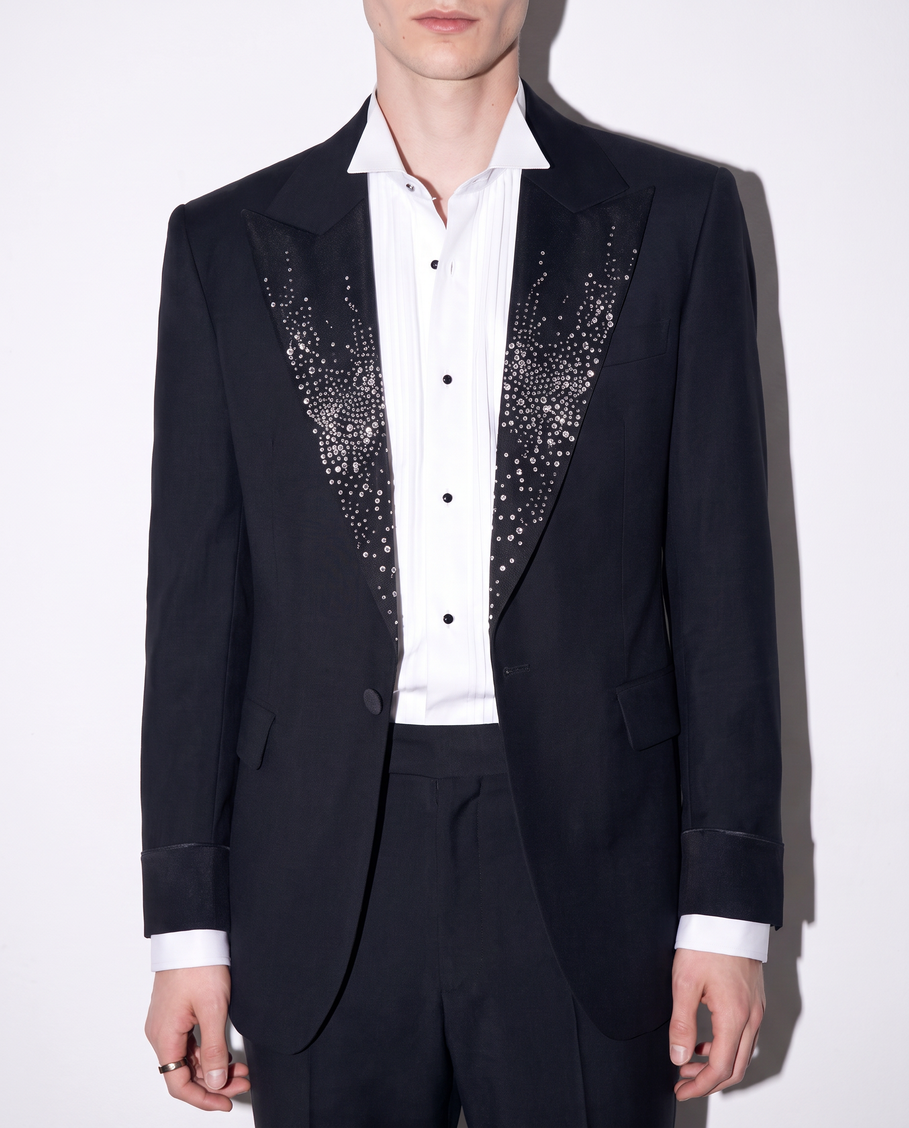Boxy Rhinestone Embellished Lapel Blazer-2