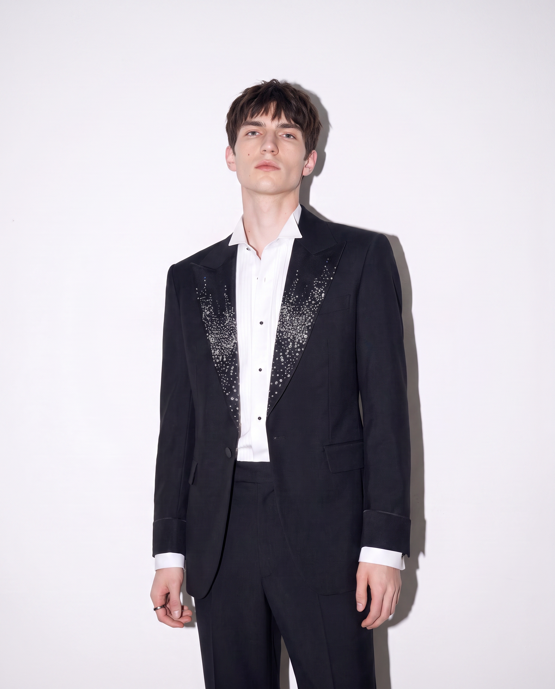 Boxy Rhinestone Embellished Lapel Blazer-3