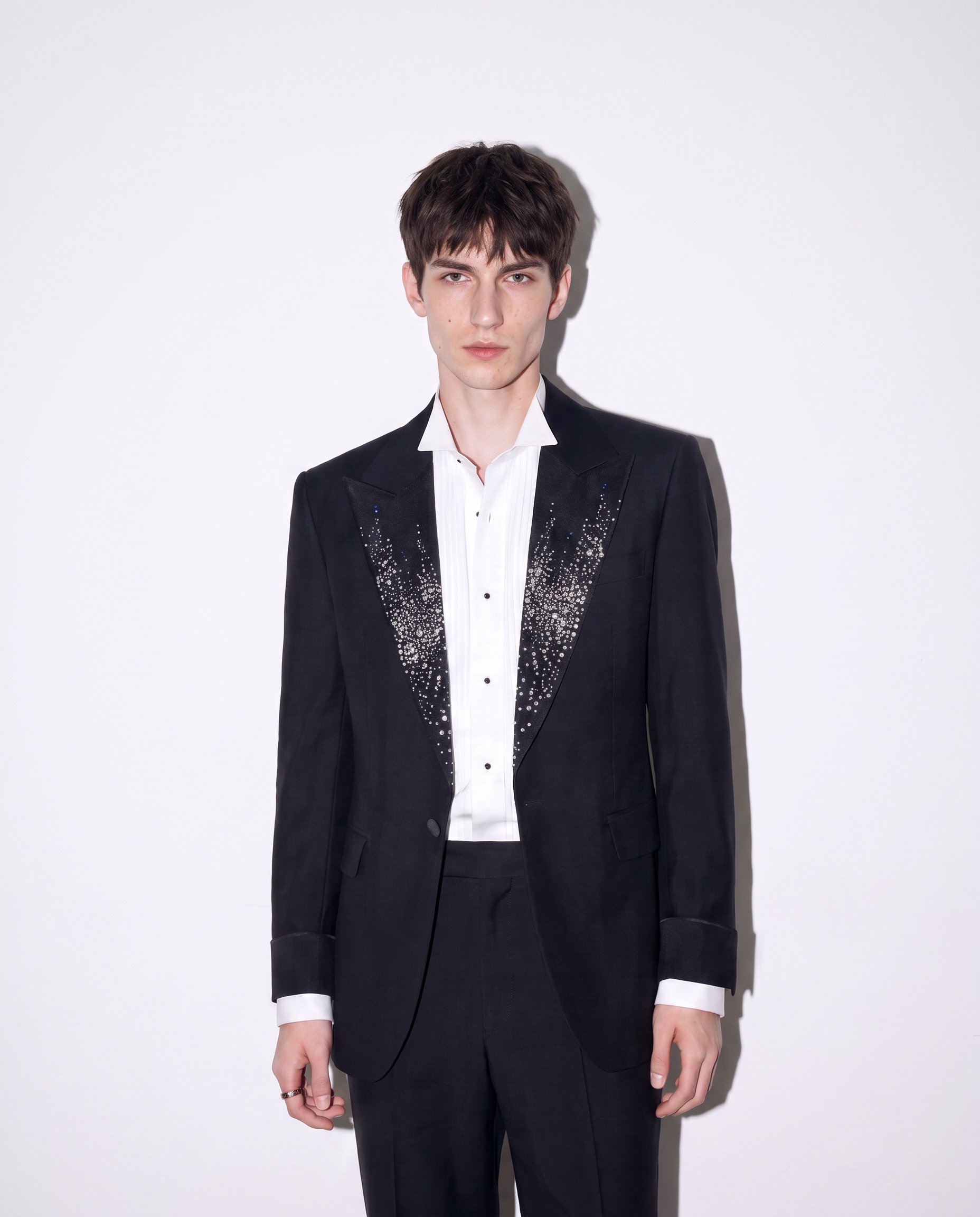 Boxy Rhinestone Embellished Lapel Blazer-5