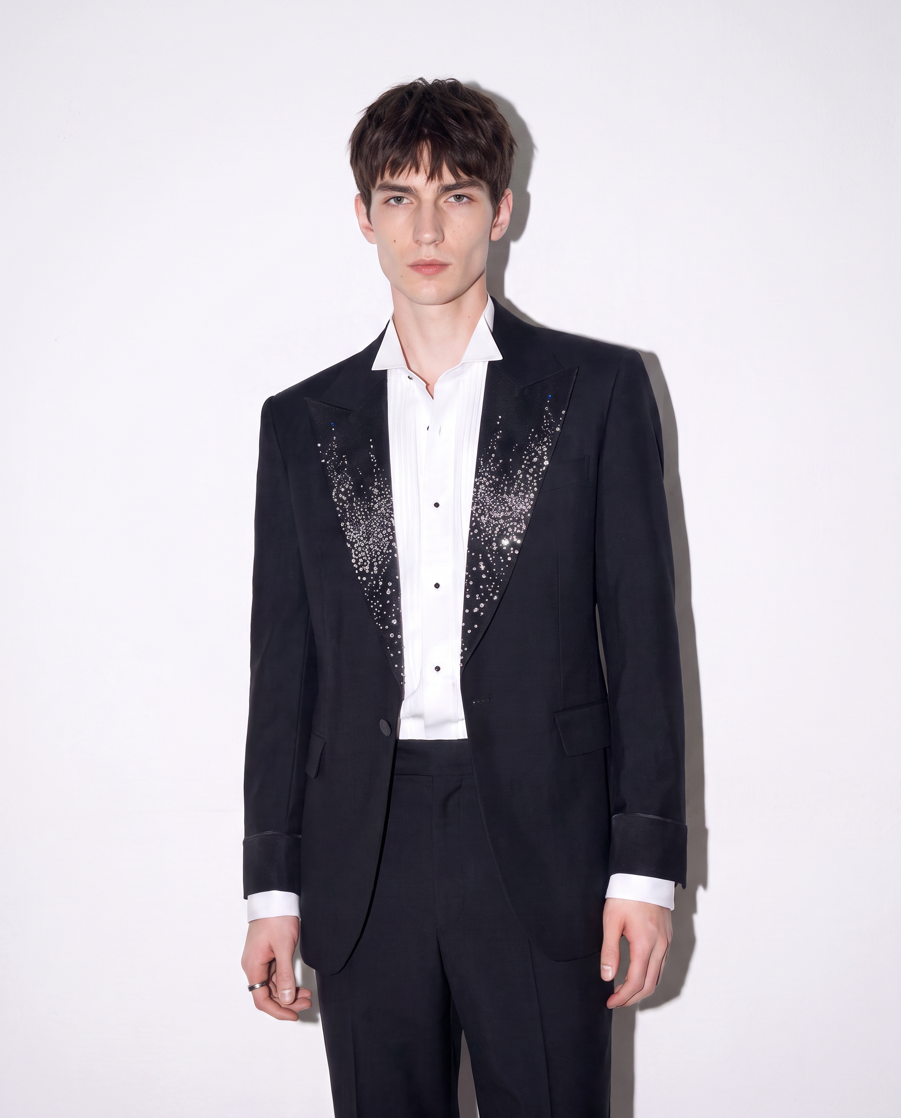 Boxy Rhinestone Embellished Lapel Blazer-1