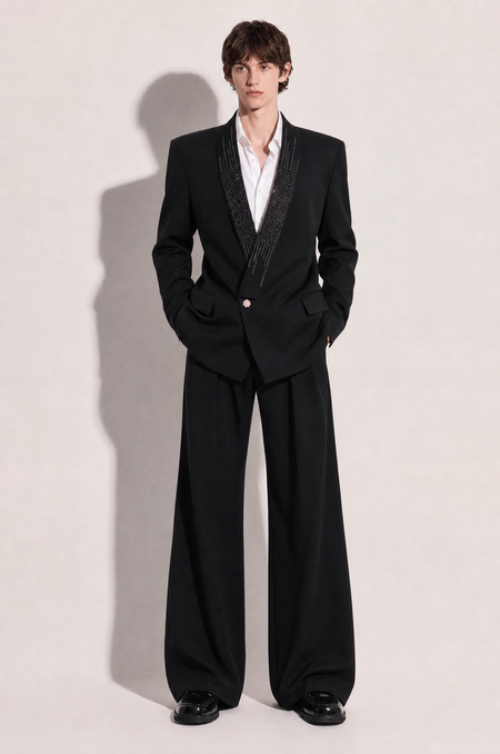 Rhinestone Shawl Lapel Structured Suit