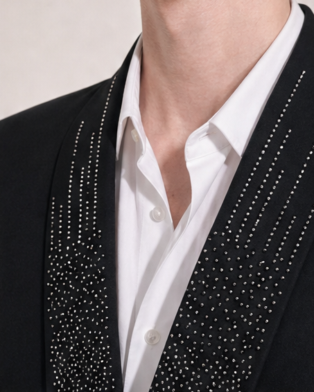 Rhinestone Shawl Lapel Structured Suit-7