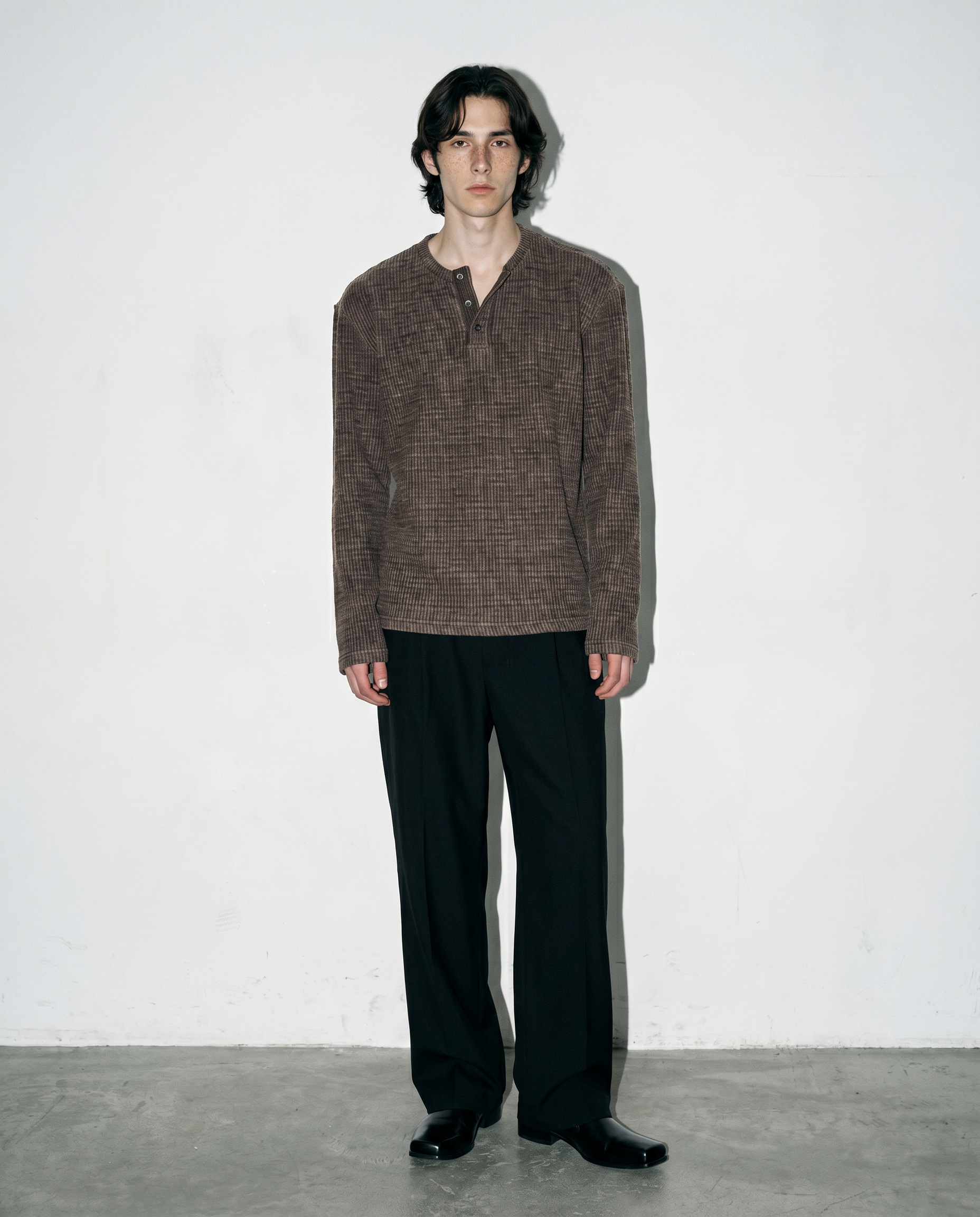 Ribbed Knit Henley Collar Sweater-5