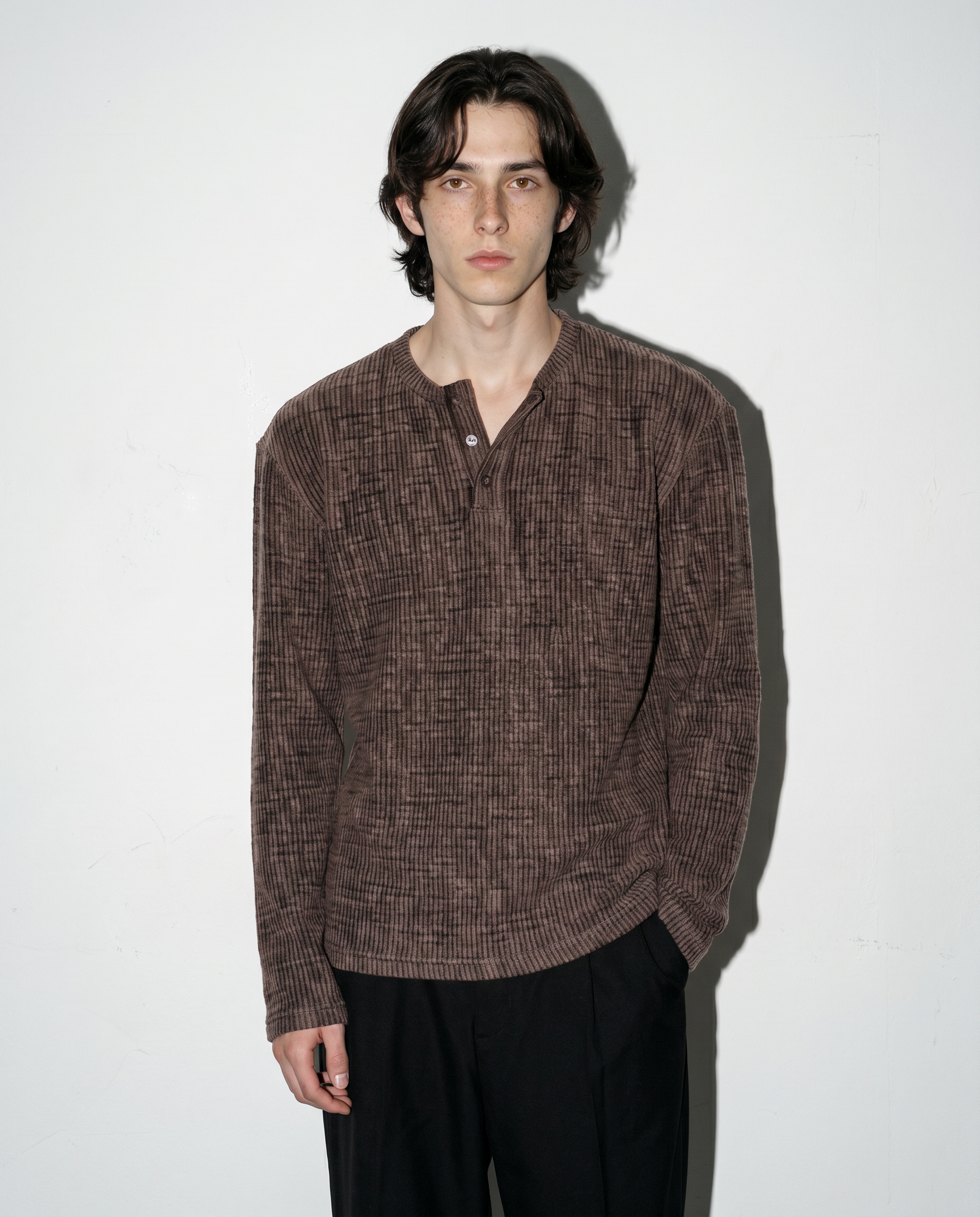 Ribbed Knit Henley Collar Sweater-2